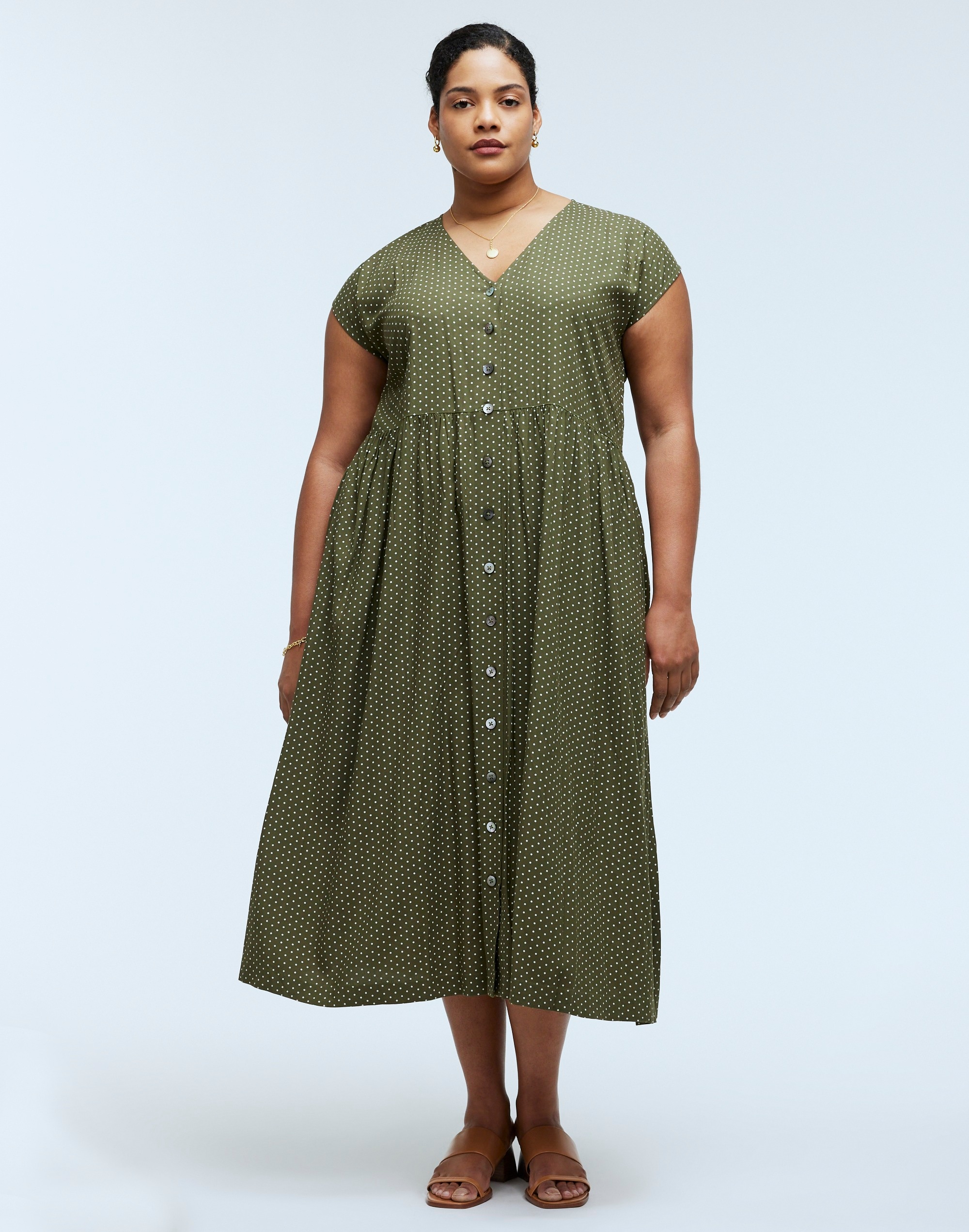 Plus Button-Front Midi Dress