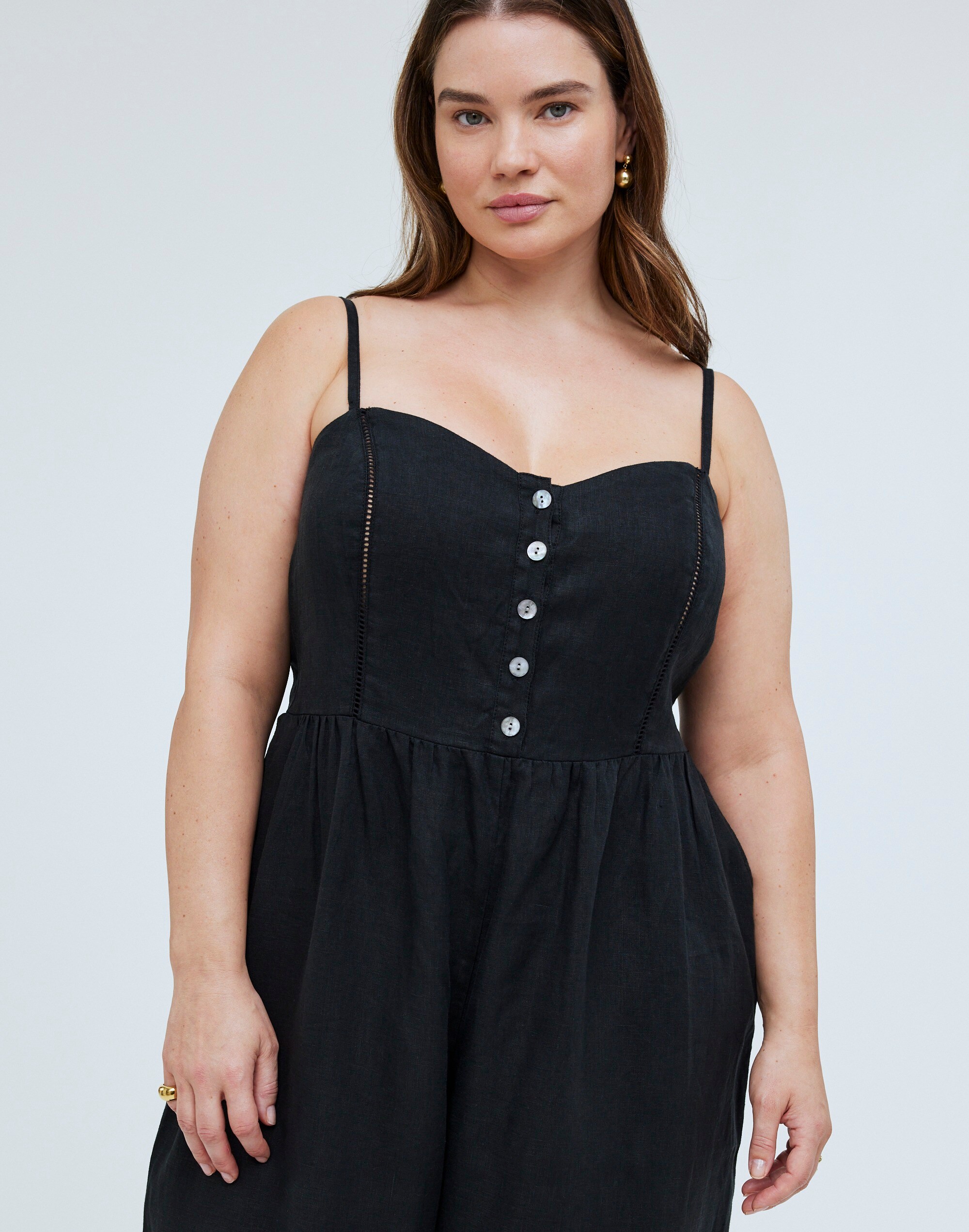 Plus Sleeveless Wide-Leg Jumpsuit in 100% Linen