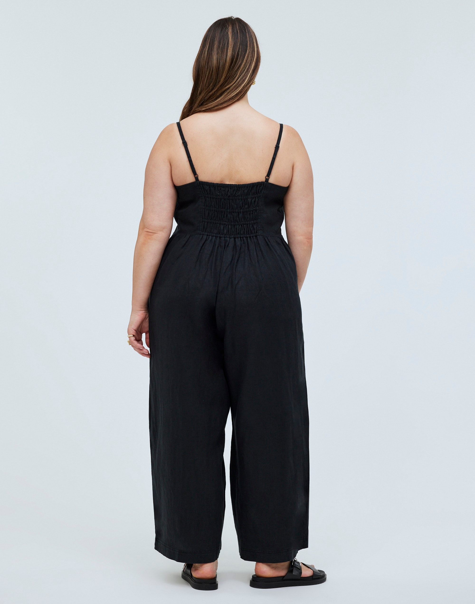 Plus Sleeveless Wide-Leg Jumpsuit in 100% Linen