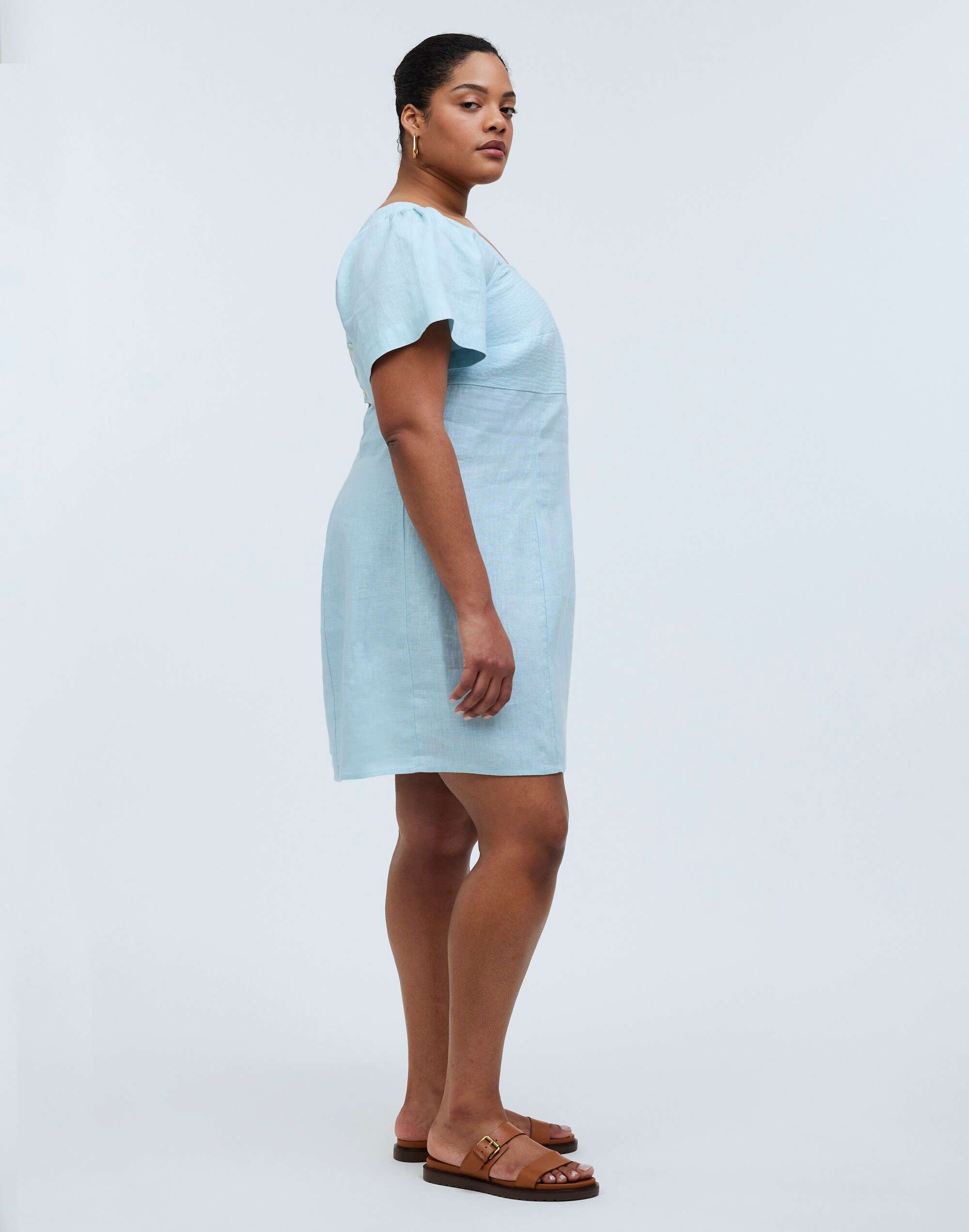 Plus Square-Neck Mini Dress in 100% Linen