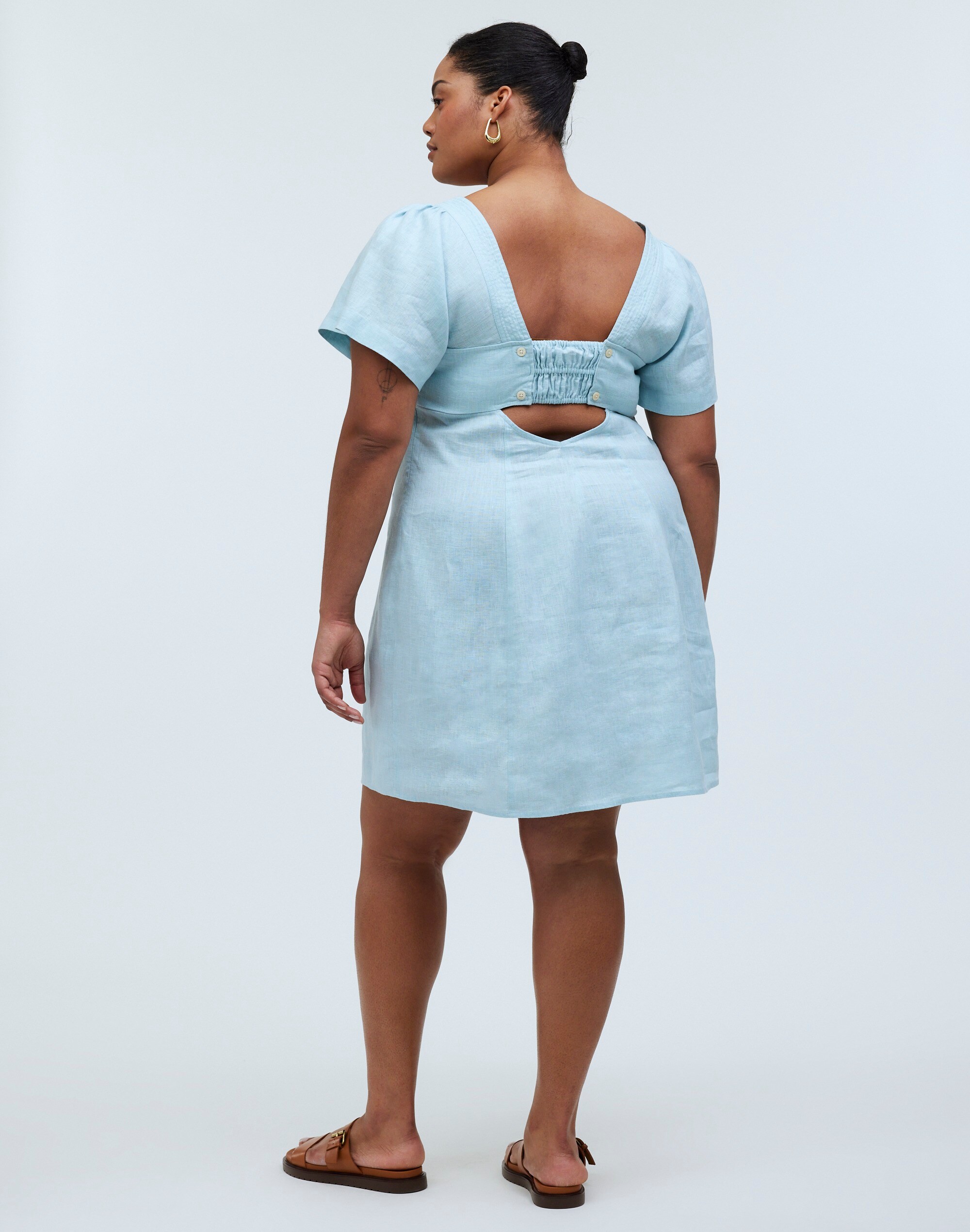 Plus Square-Neck Mini Dress in 100% Linen
