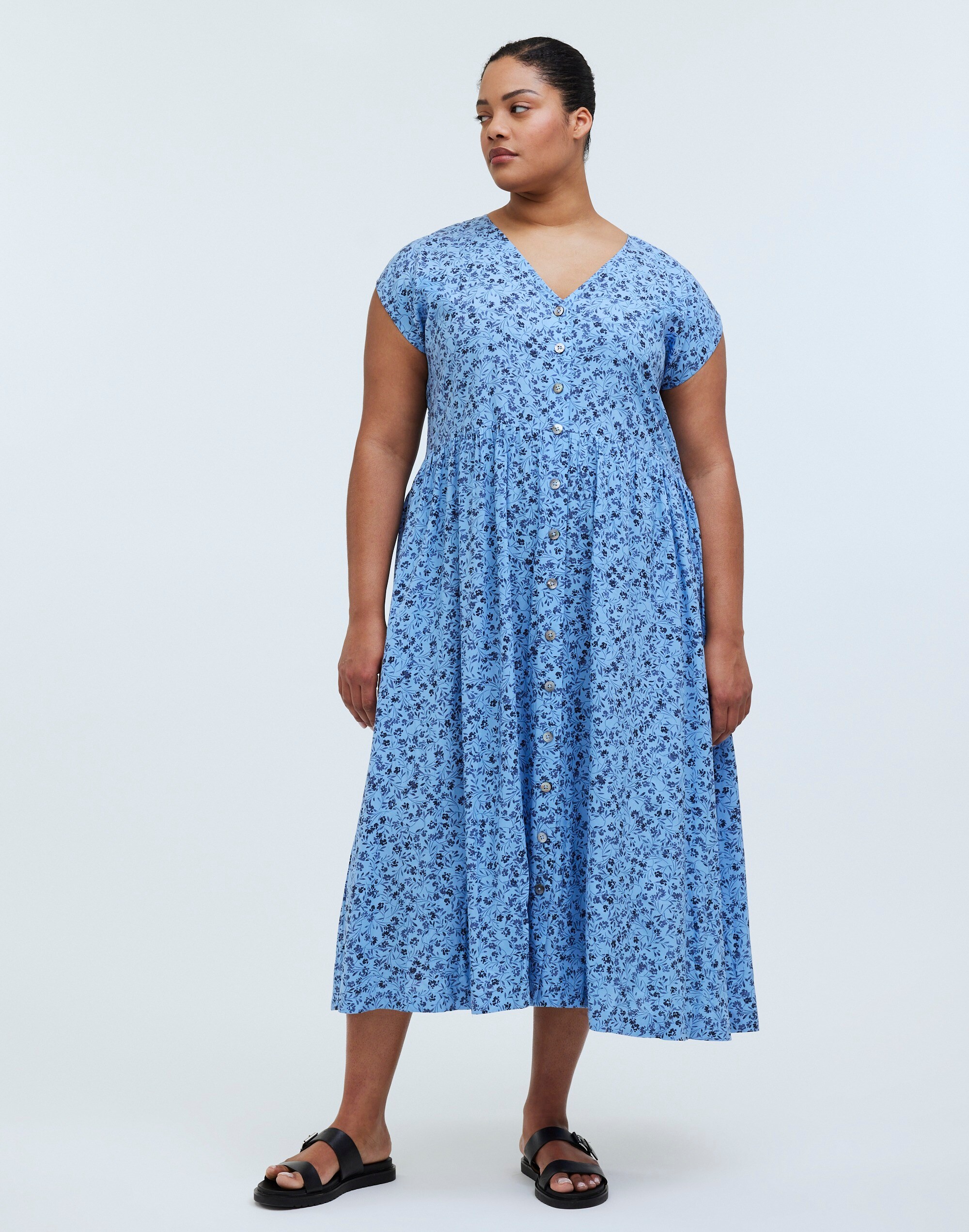 Plus Button-Front Midi Dress