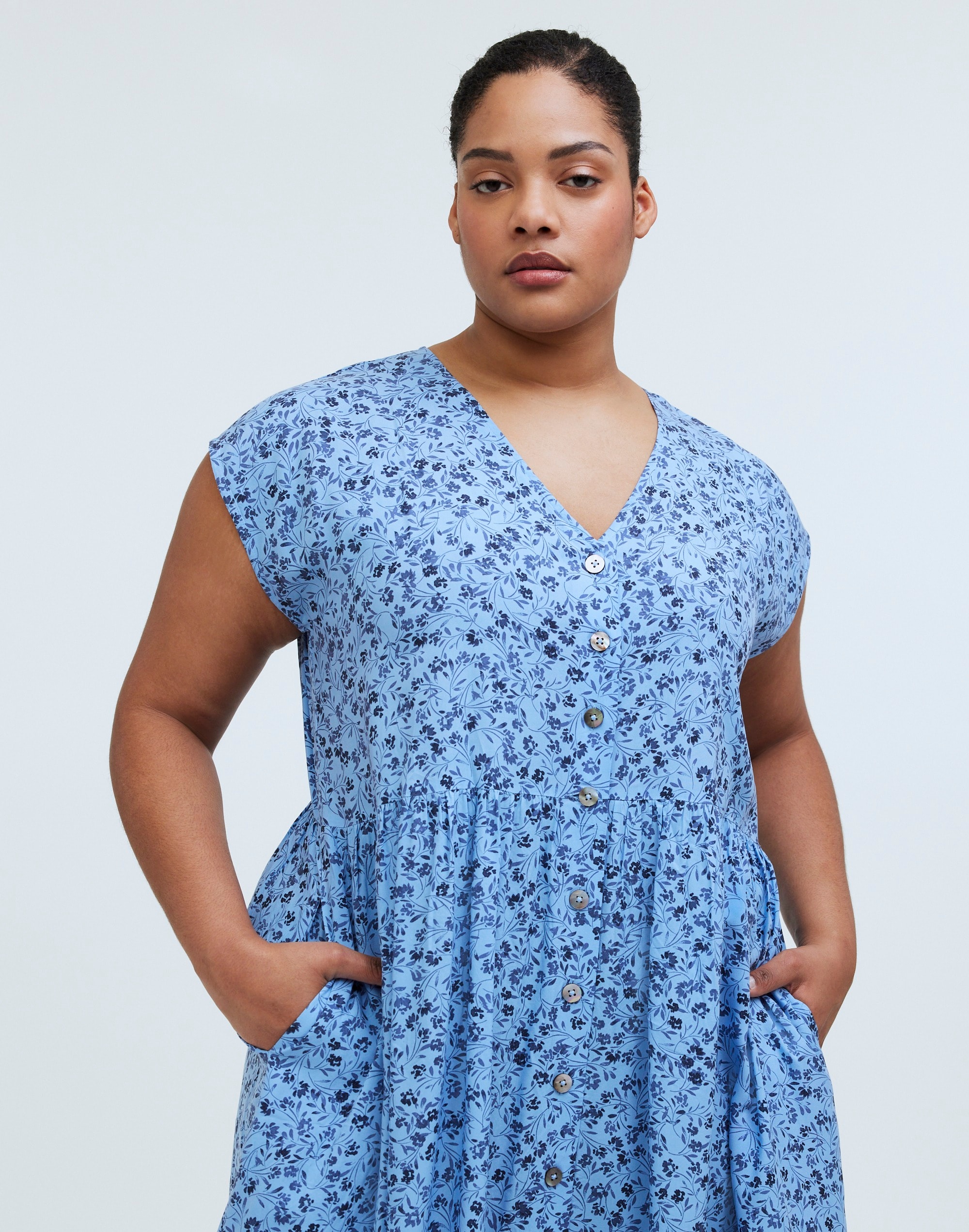 plus button-front midi dress in floral