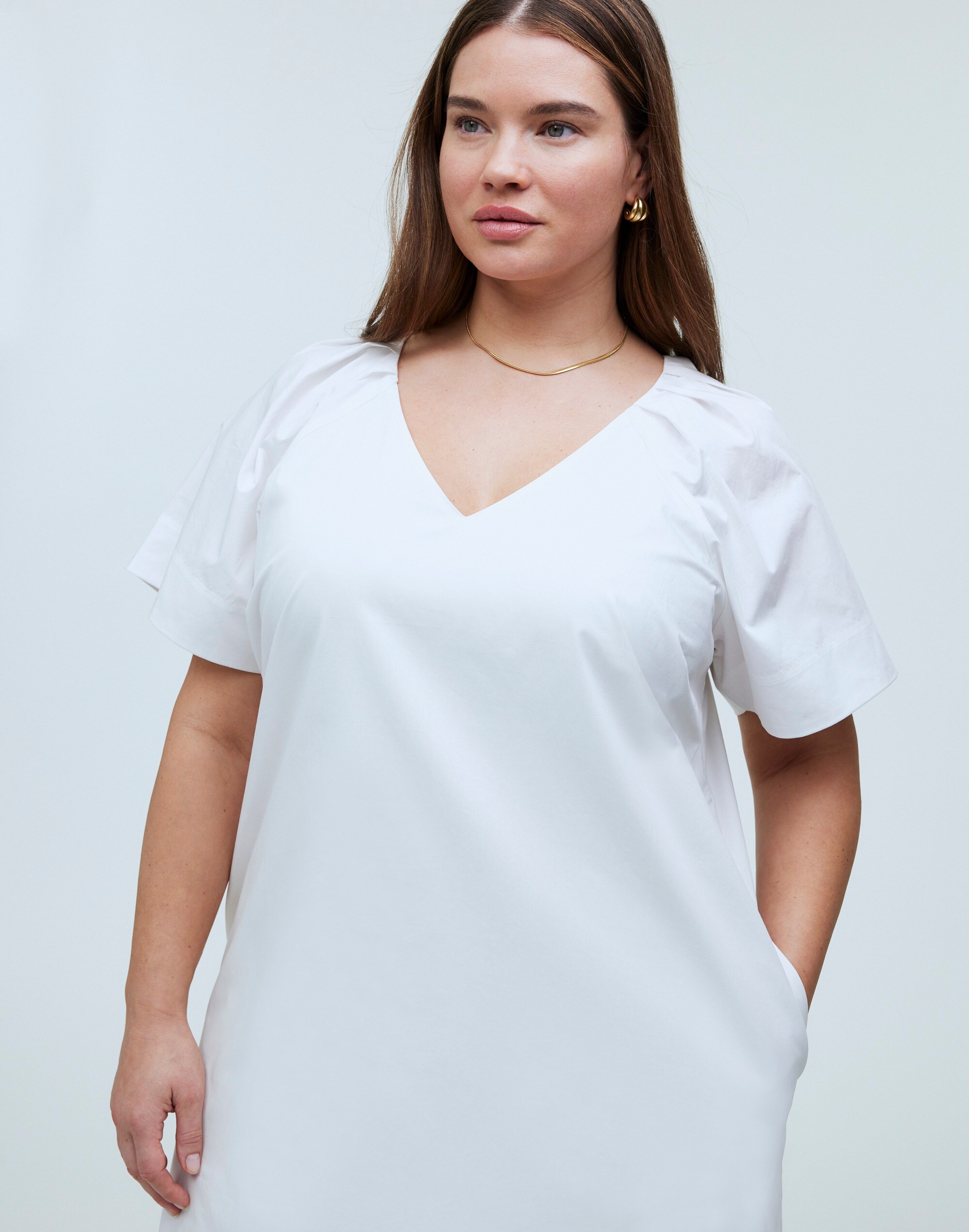 Plus V-Neck Mini Shirtdress