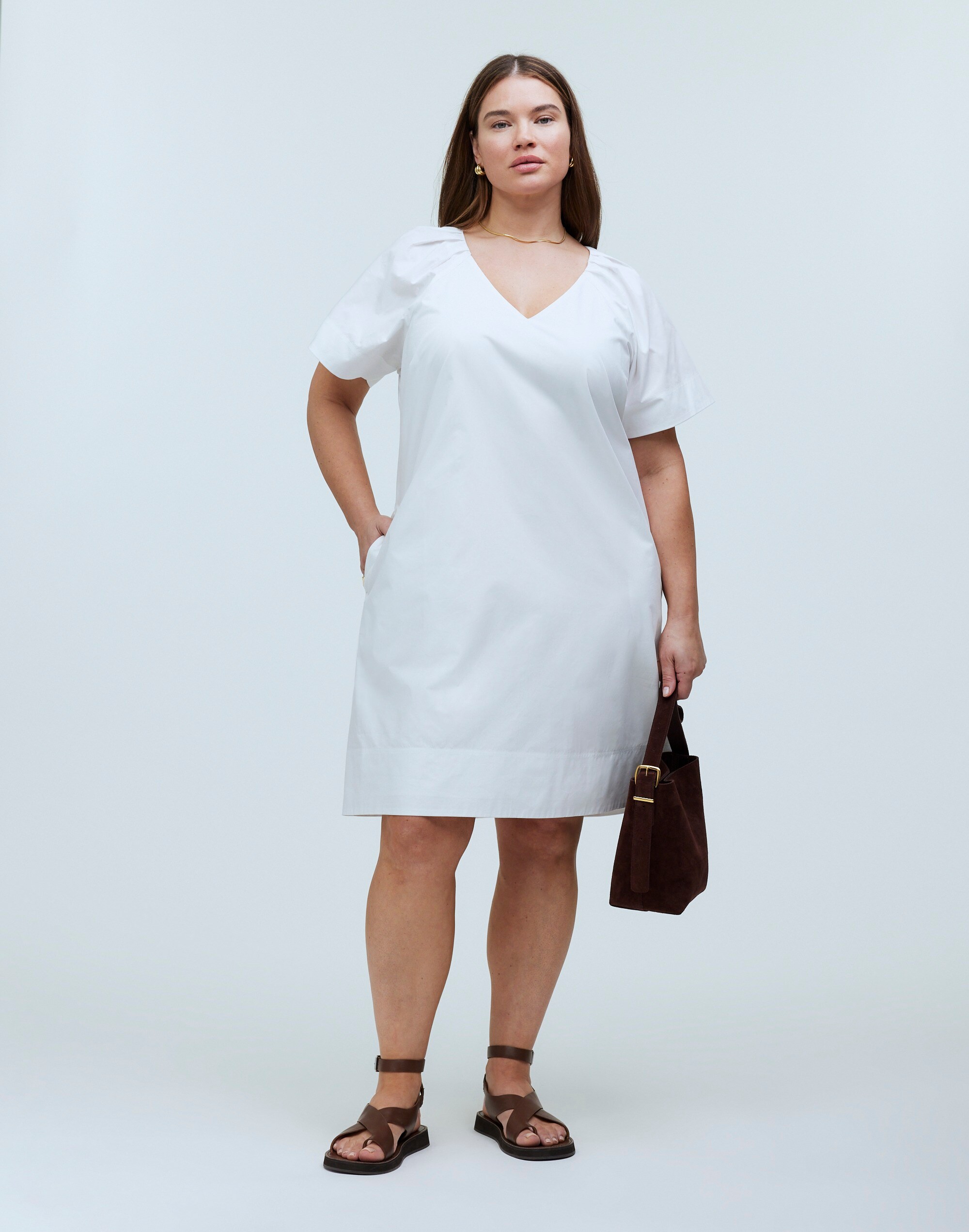 Plus V-Neck Mini Shirtdress
