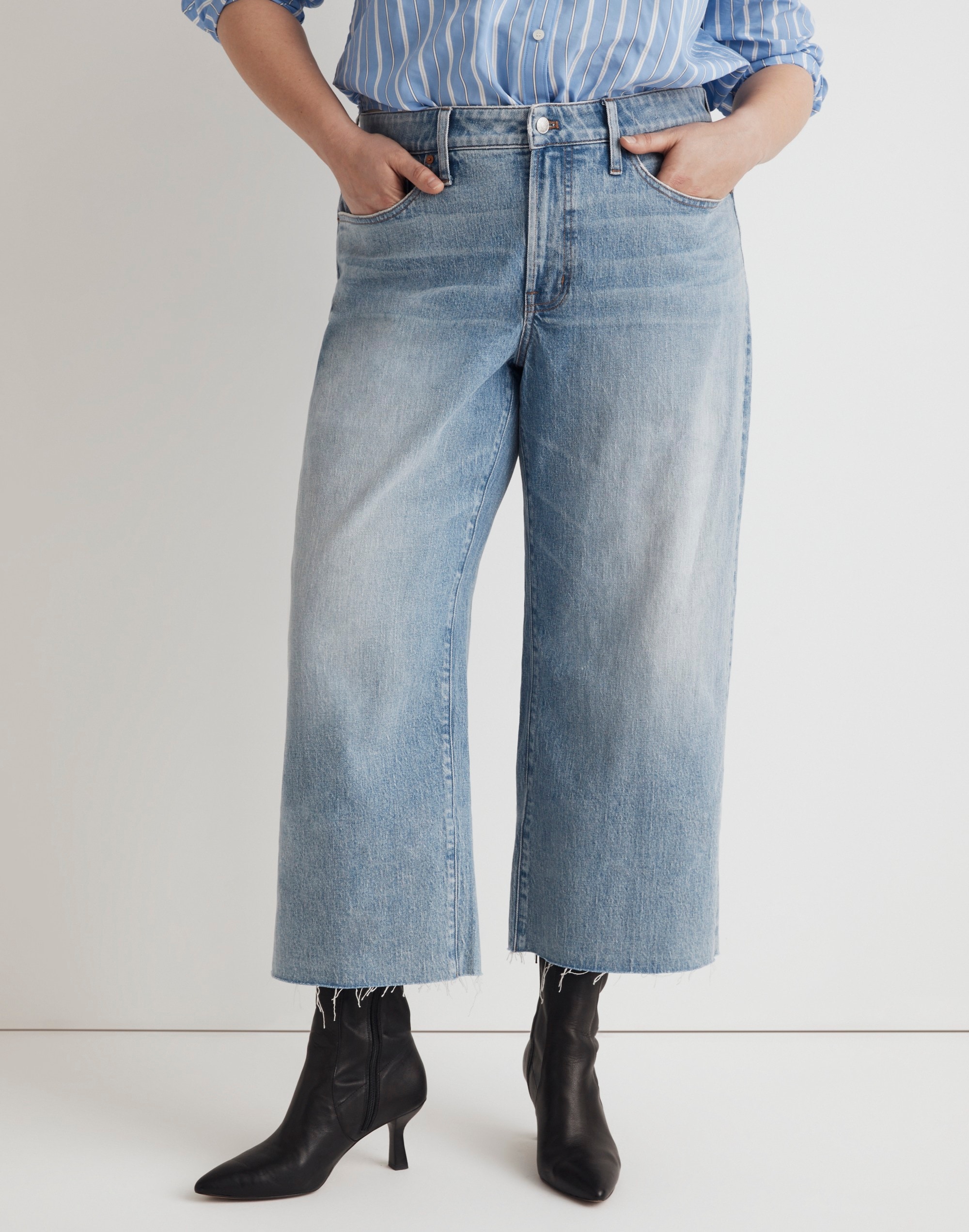 The Plus Perfect Vintage Wide-Leg Crop Jean Altoona Wash: Raw-Hem Edition