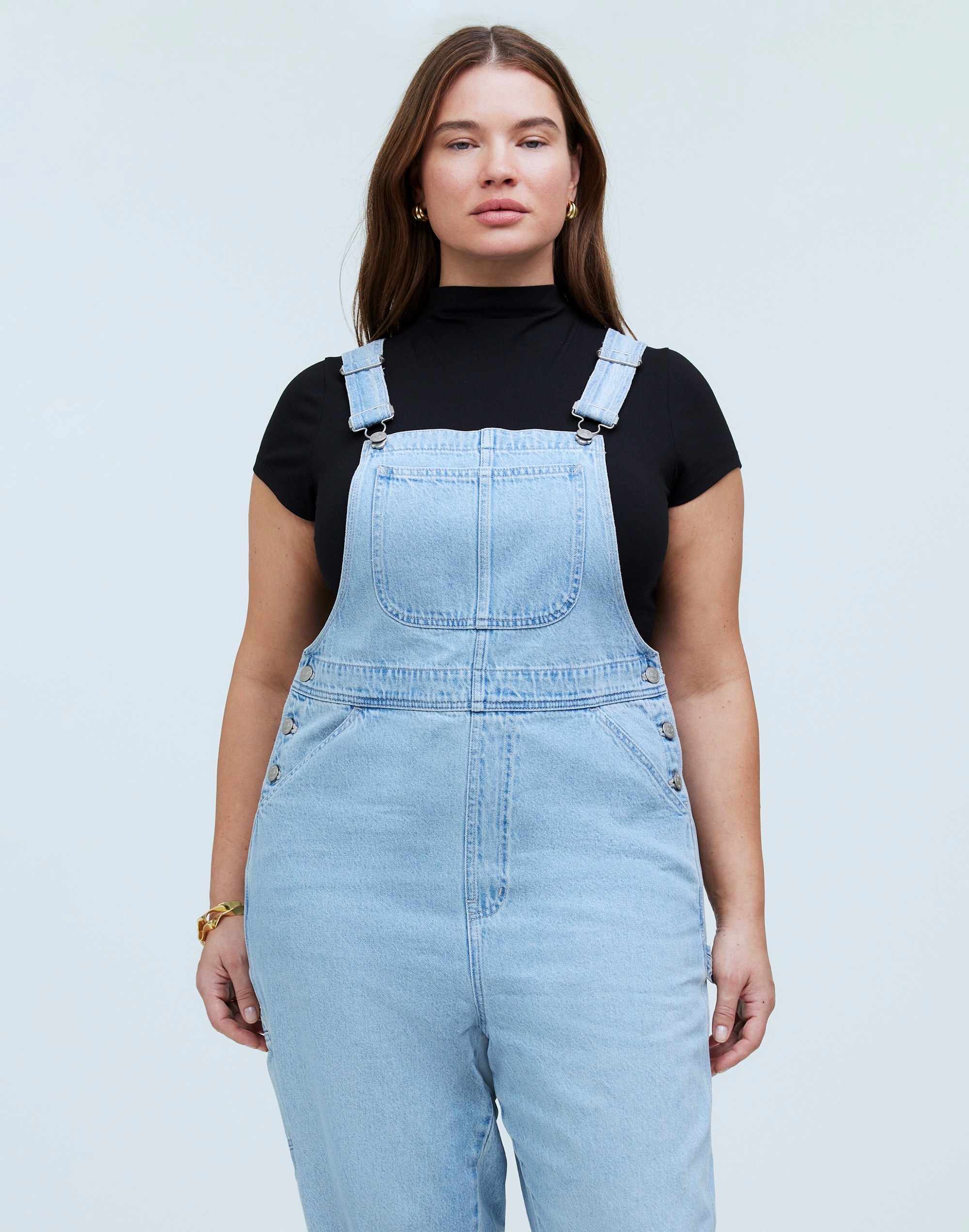 Plus Denim Oversized Carpenter Overalls in Collier Wash