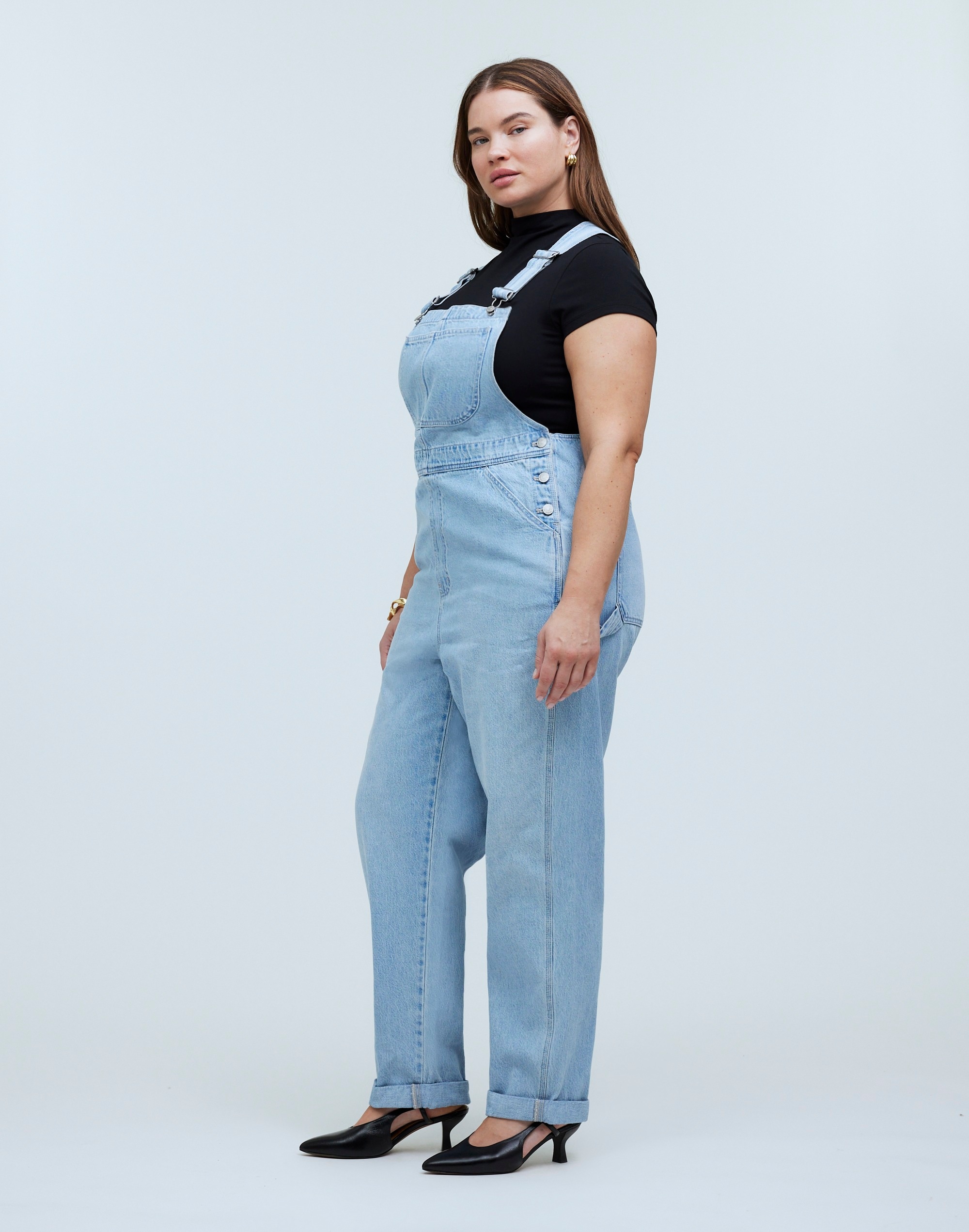 Plus Denim Oversized Carpenter Overalls in Collier Wash