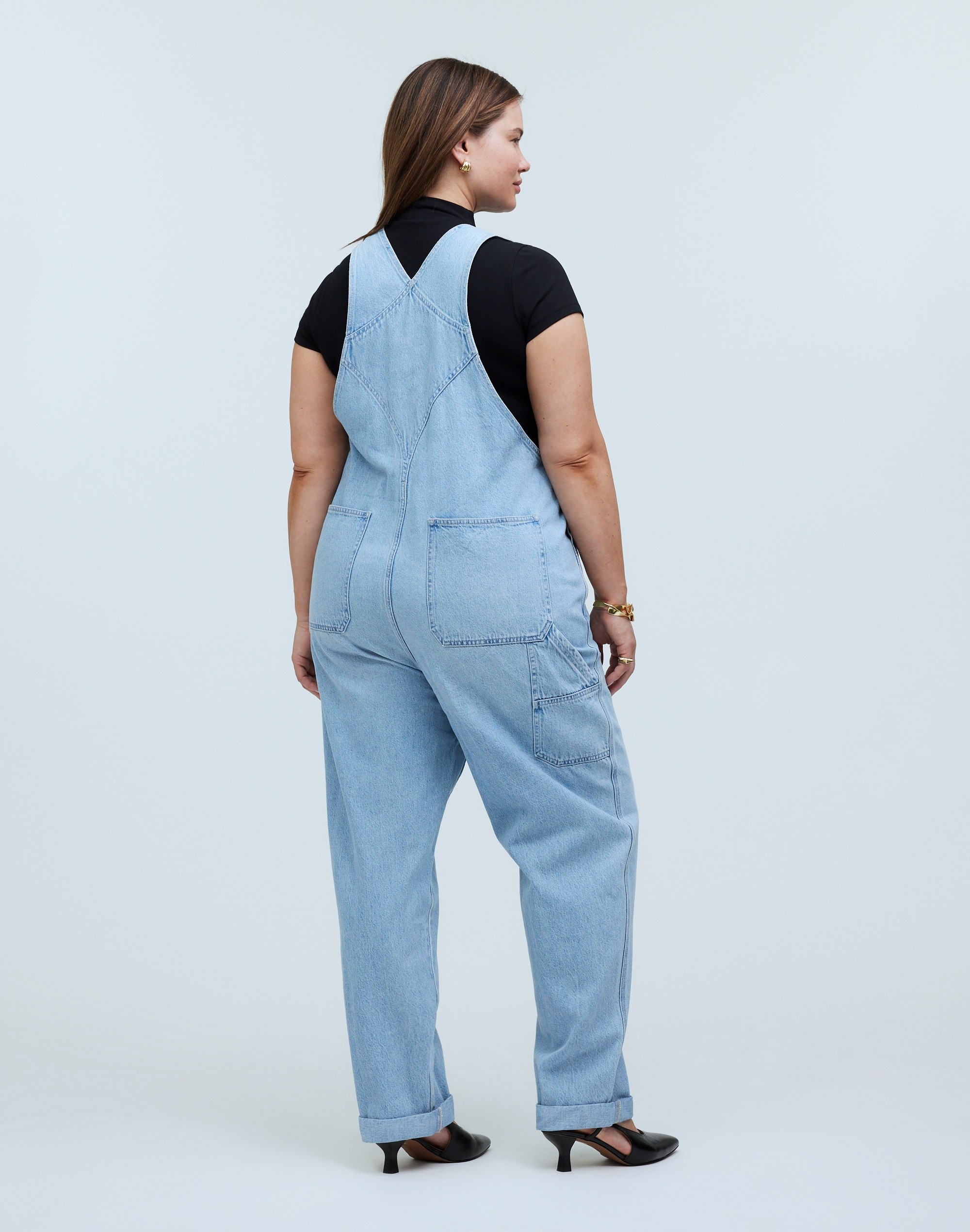Plus Denim Oversized Carpenter Overalls in Collier Wash