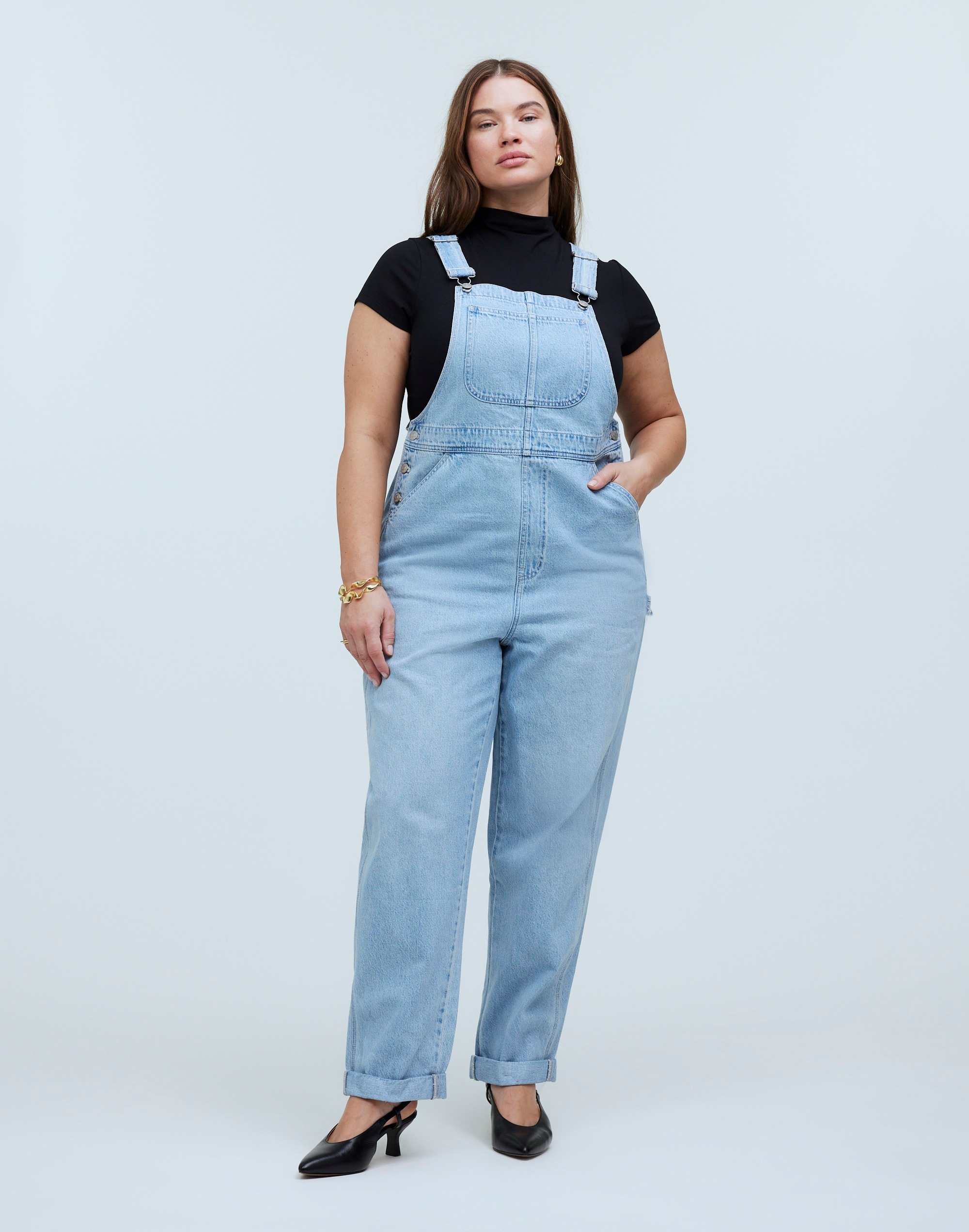 Plus Denim Oversized Carpenter Overalls in Collier Wash