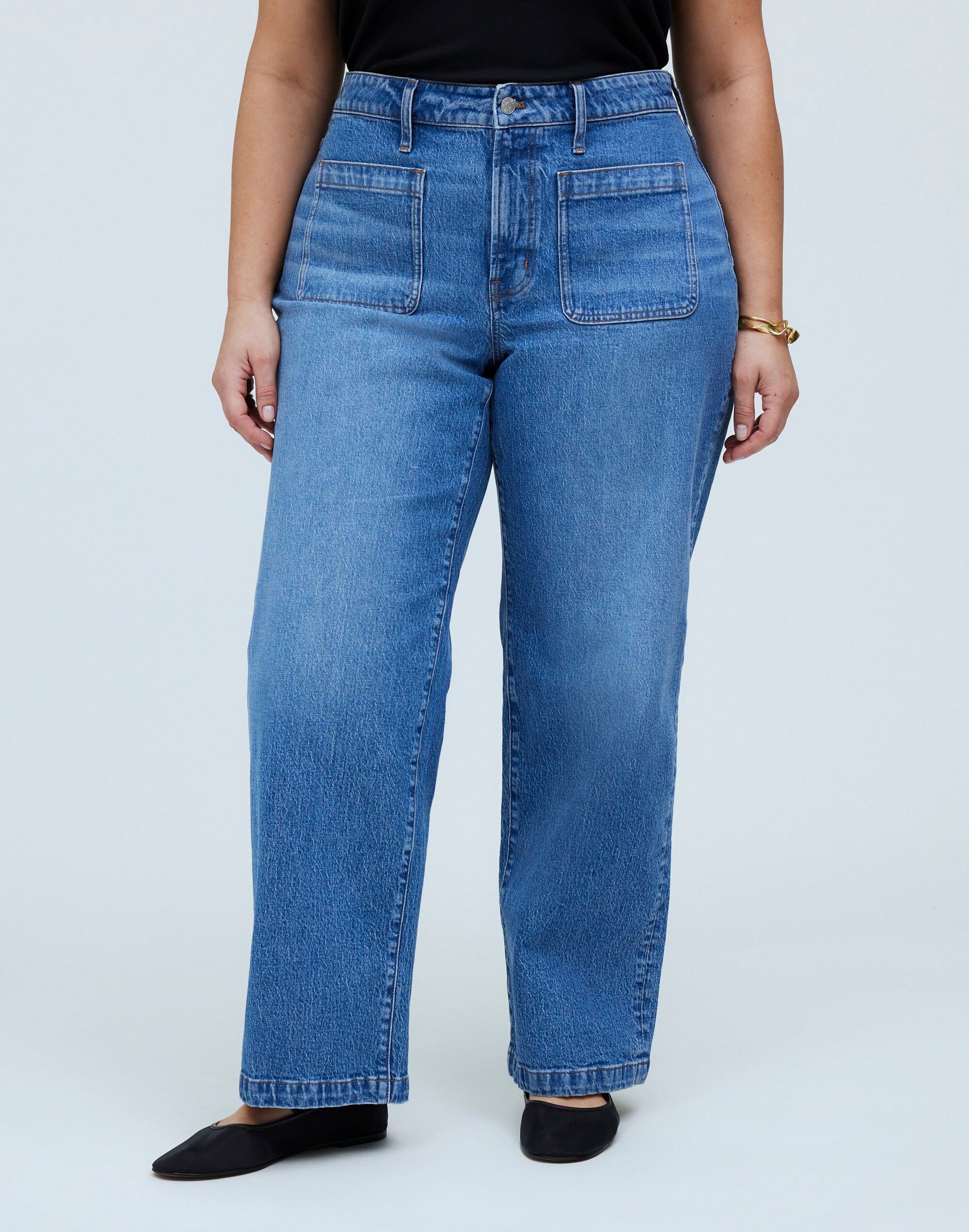 The Plus Curvy Emmett Wide-Leg Jean in Lakecourt Wash: Patch Pocket Edition