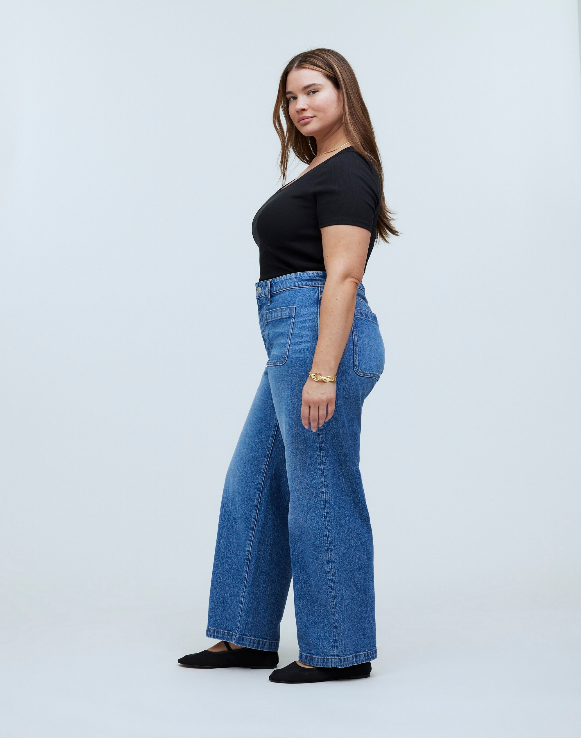 The Plus Curvy Emmett Wide-Leg Jean in Lakecourt Wash: Patch Pocket Edition