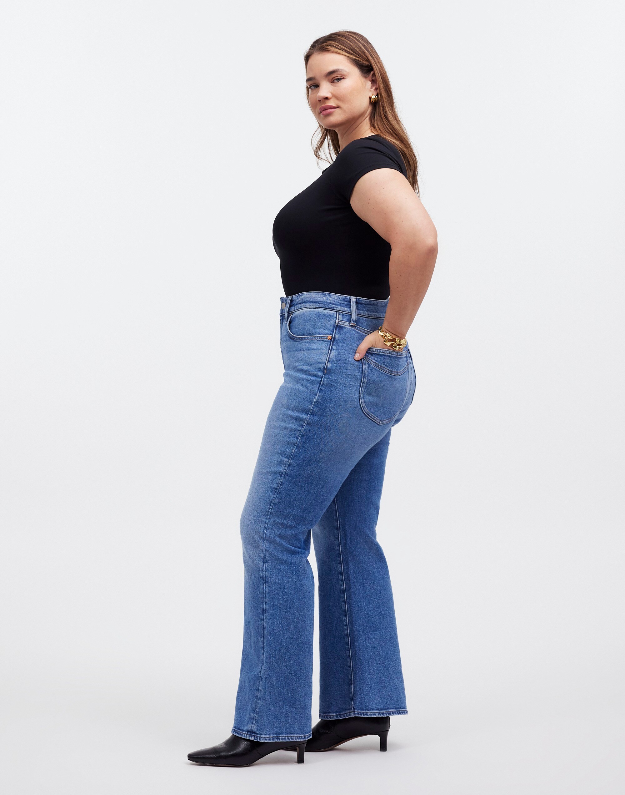 Plus Curvy Flea Market Flare Jeans in Amaretto Wash