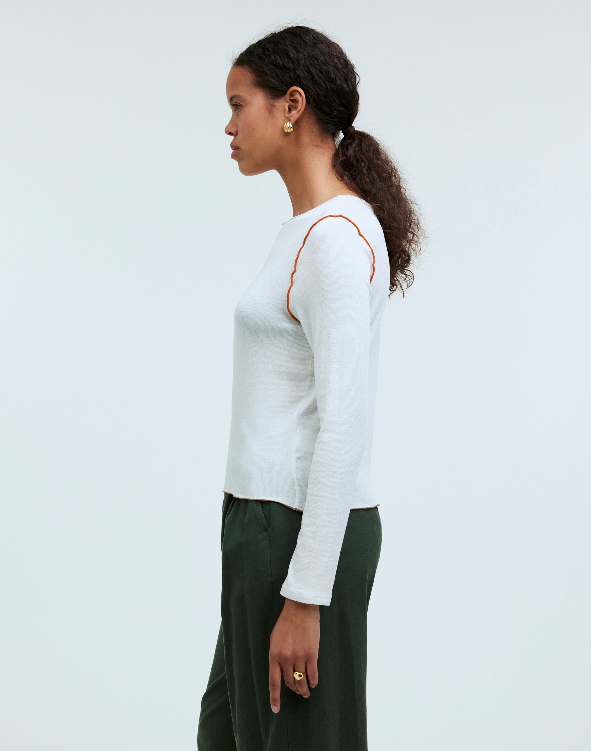 Contrast-Stitched Crewneck Crop Tee