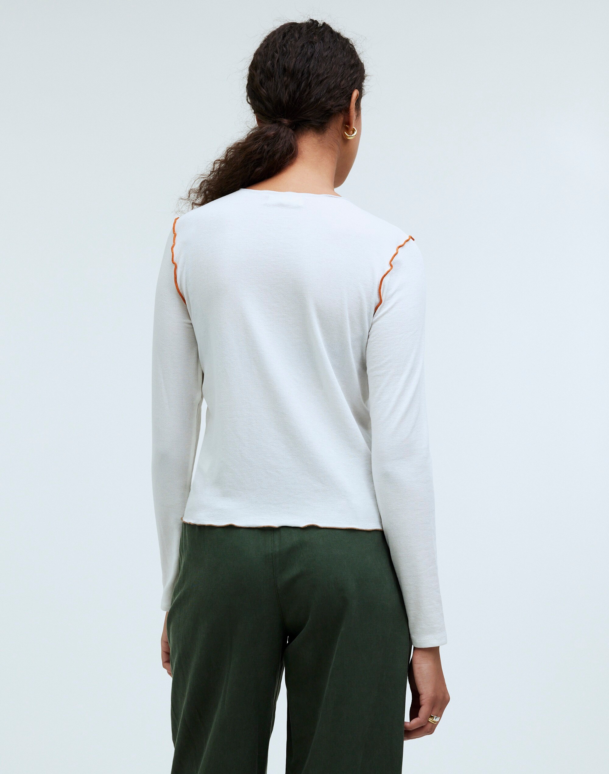 Contrast-Stitched Crewneck Crop Tee