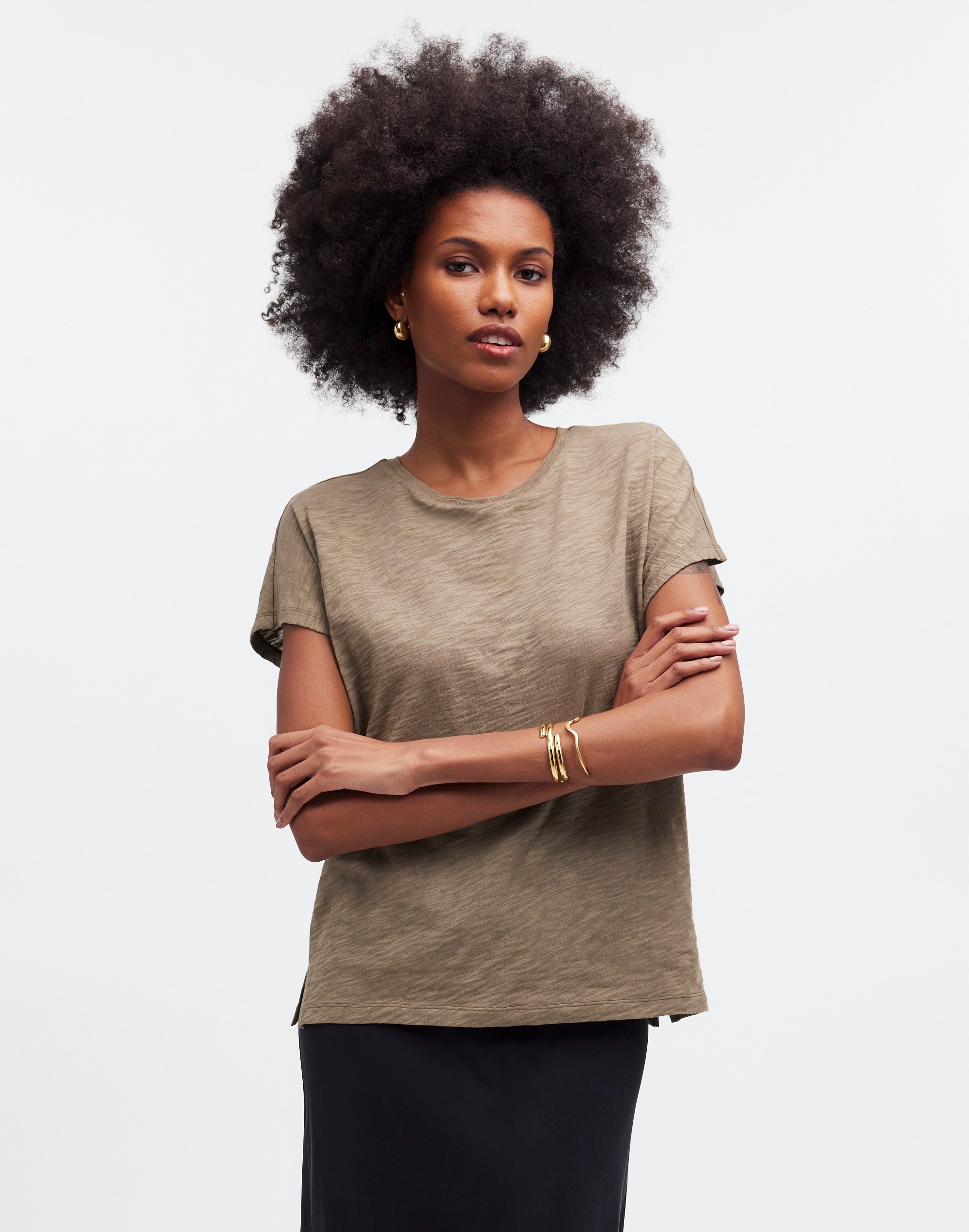 Dolman-Sleeve Crewneck Tee in Slub