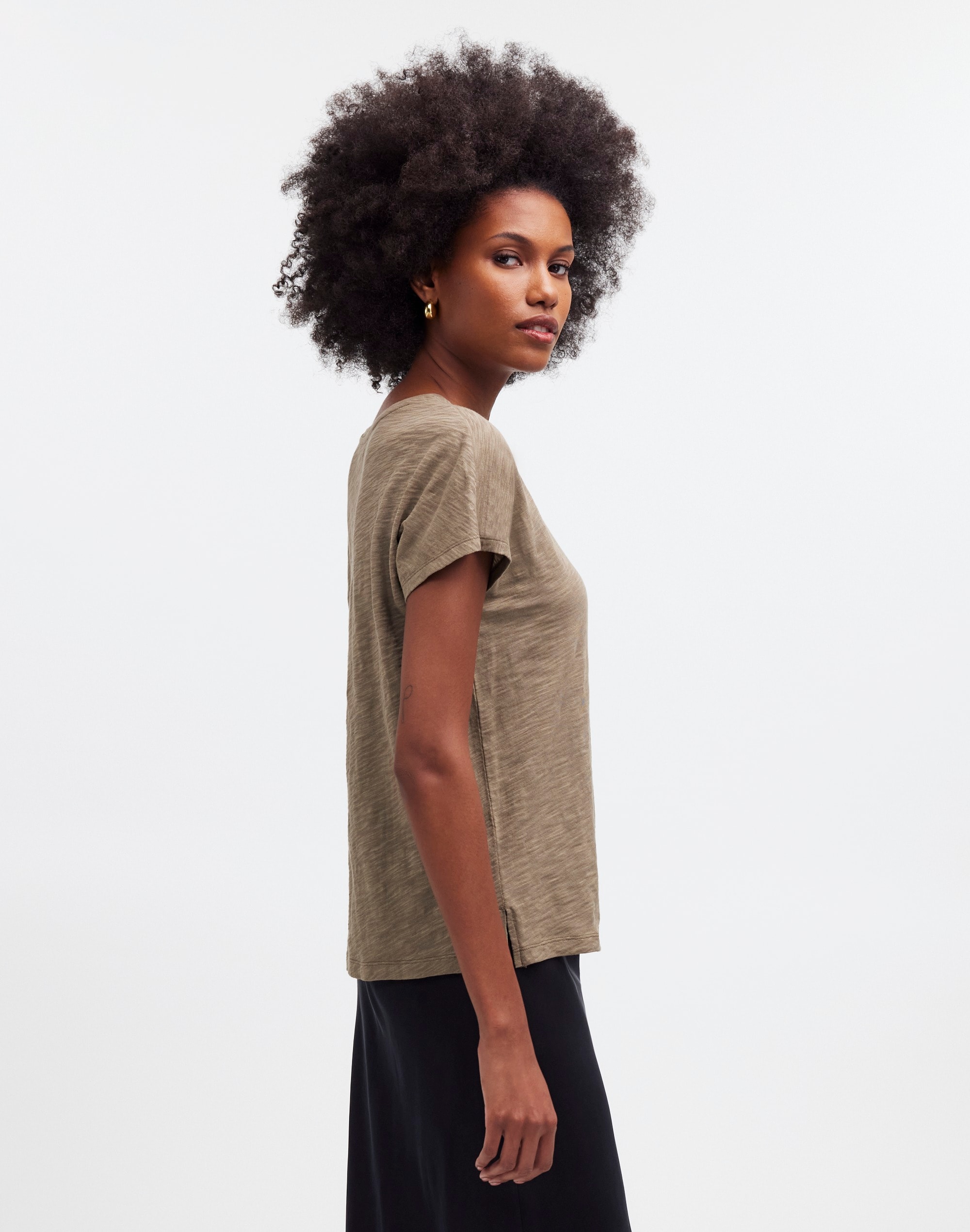 Dolman-Sleeve Crewneck Tee in Slub