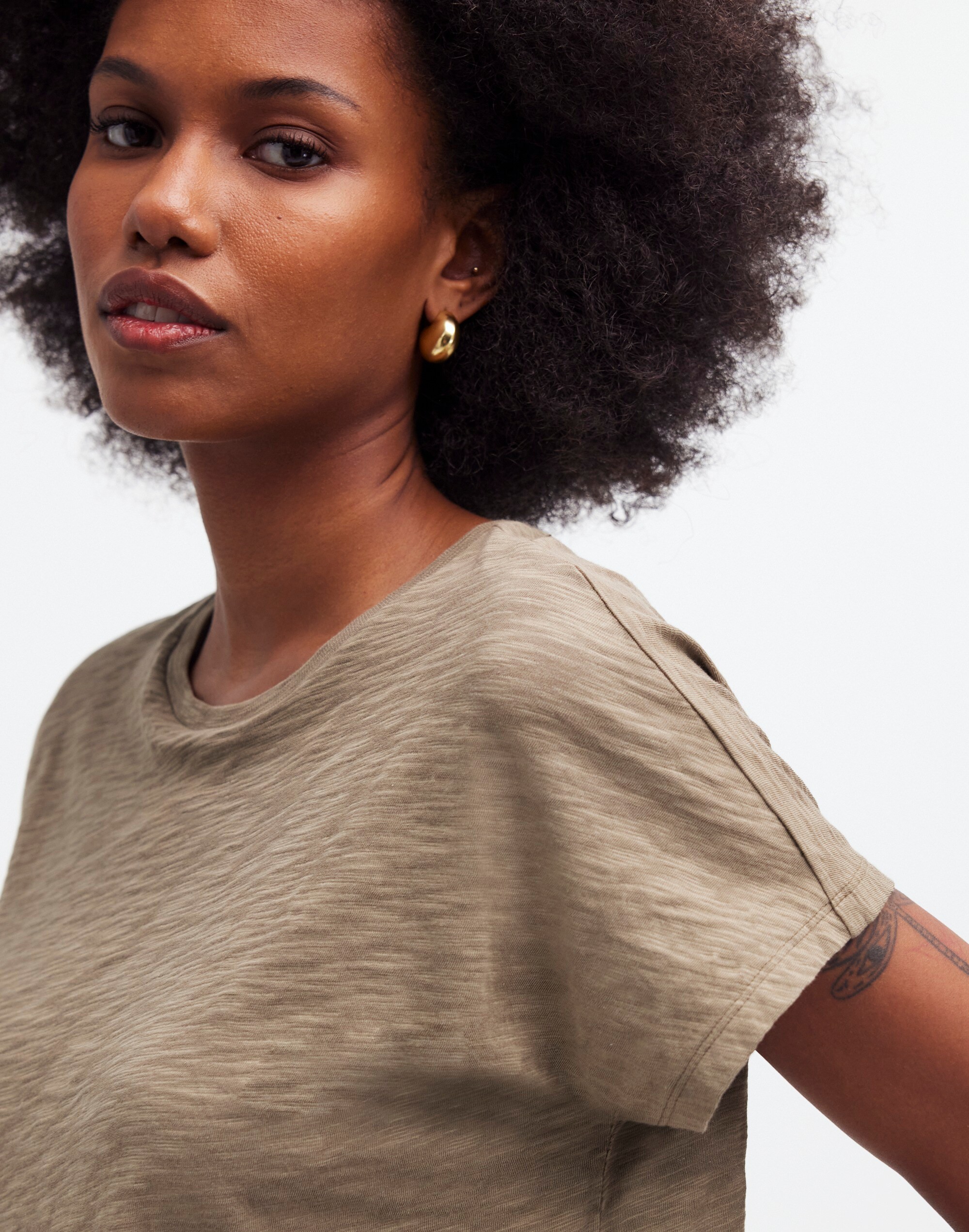 Dolman-Sleeve Crewneck Tee in Slub