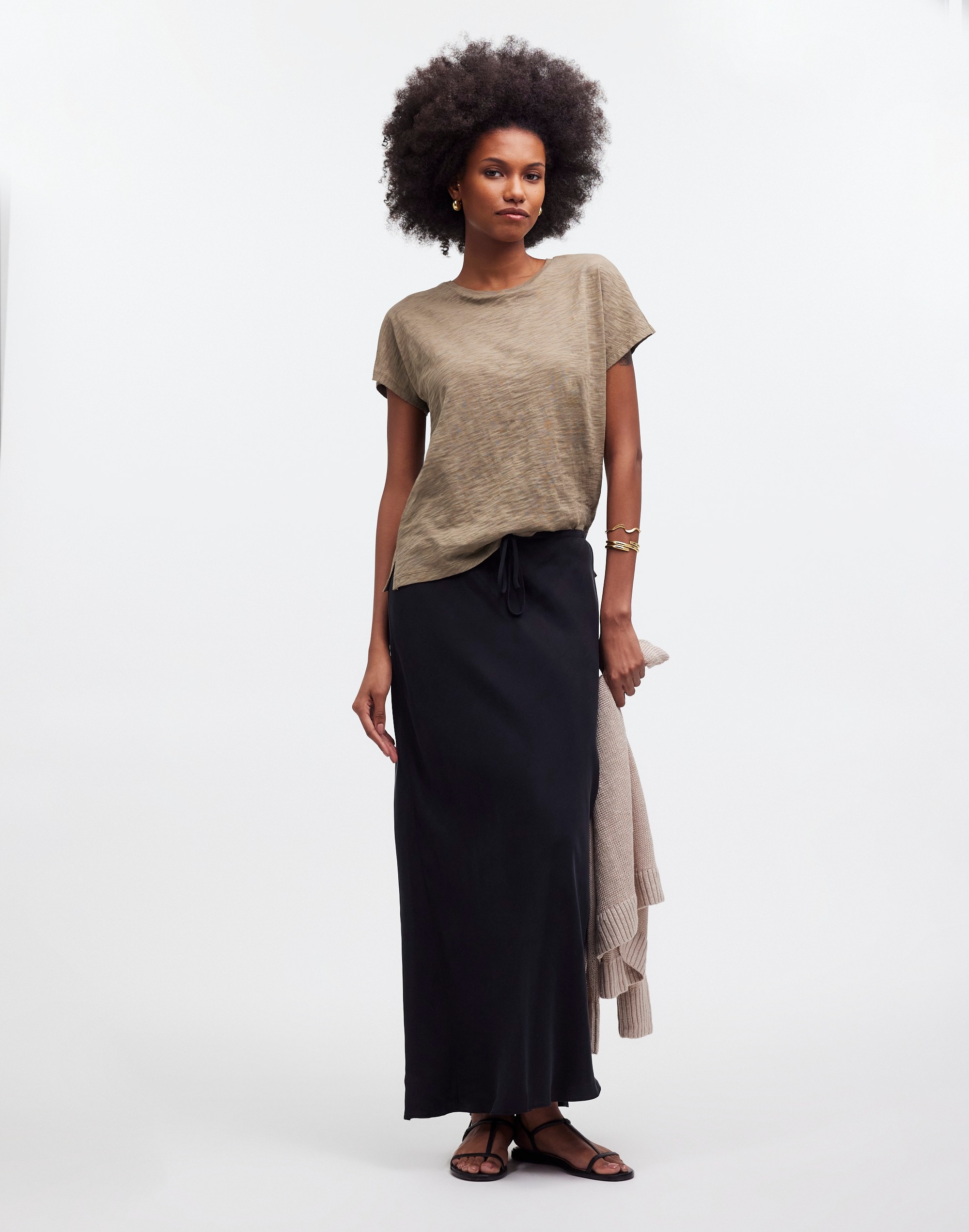 Dolman-Sleeve Crewneck Tee in Slub