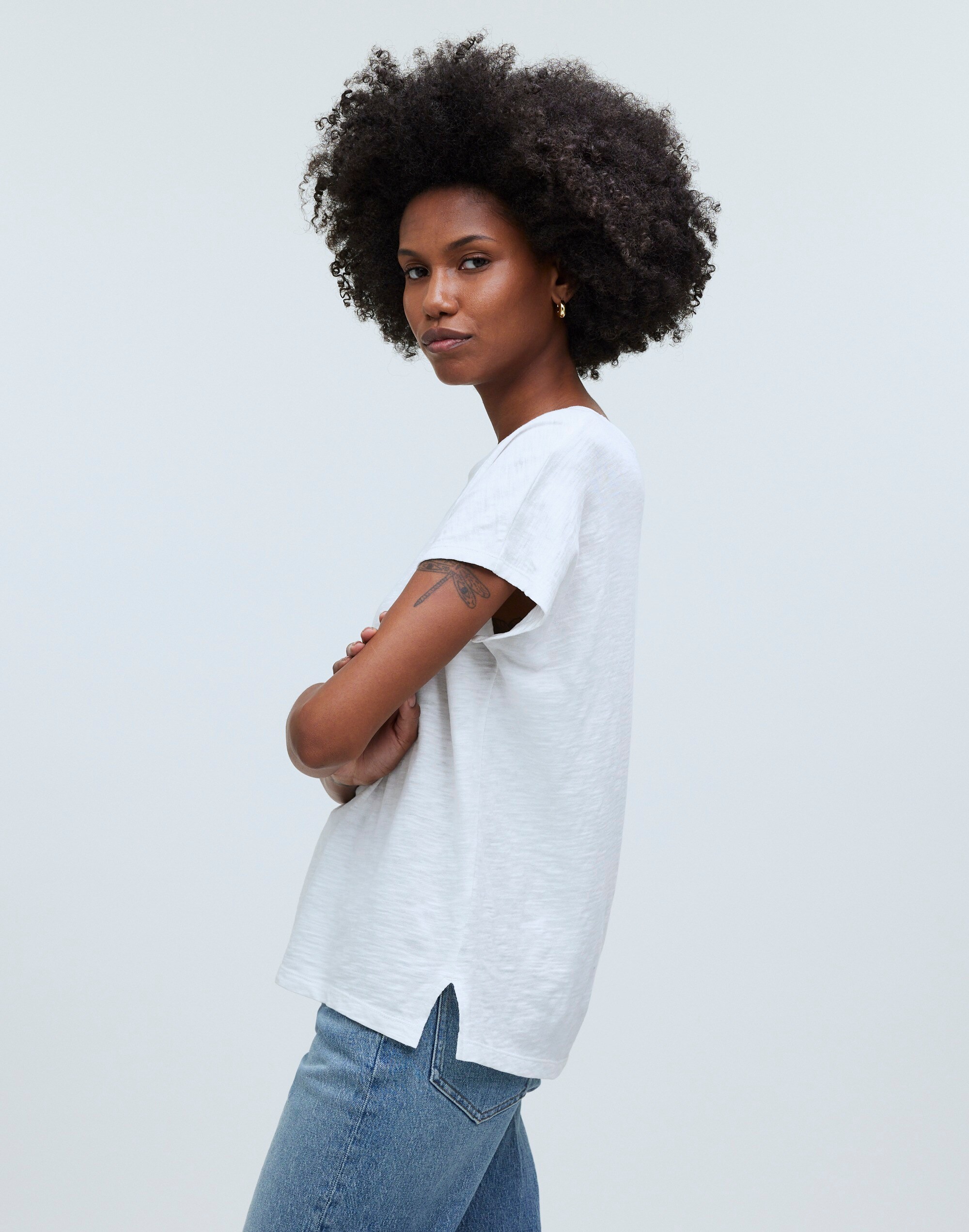 Dolman-Sleeve Crewneck Tee in Slub
