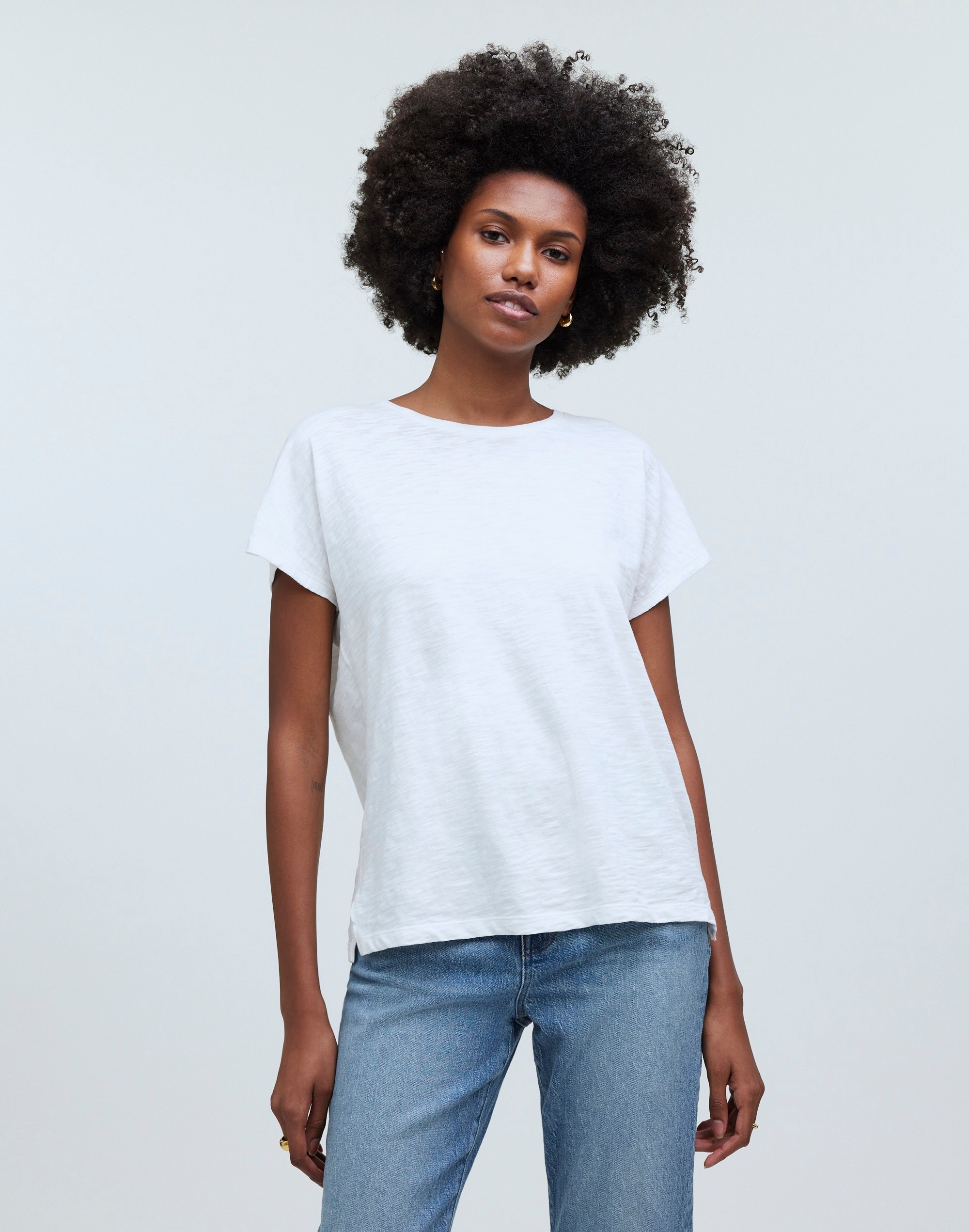 Dolman-Sleeve Crewneck Tee in Slub