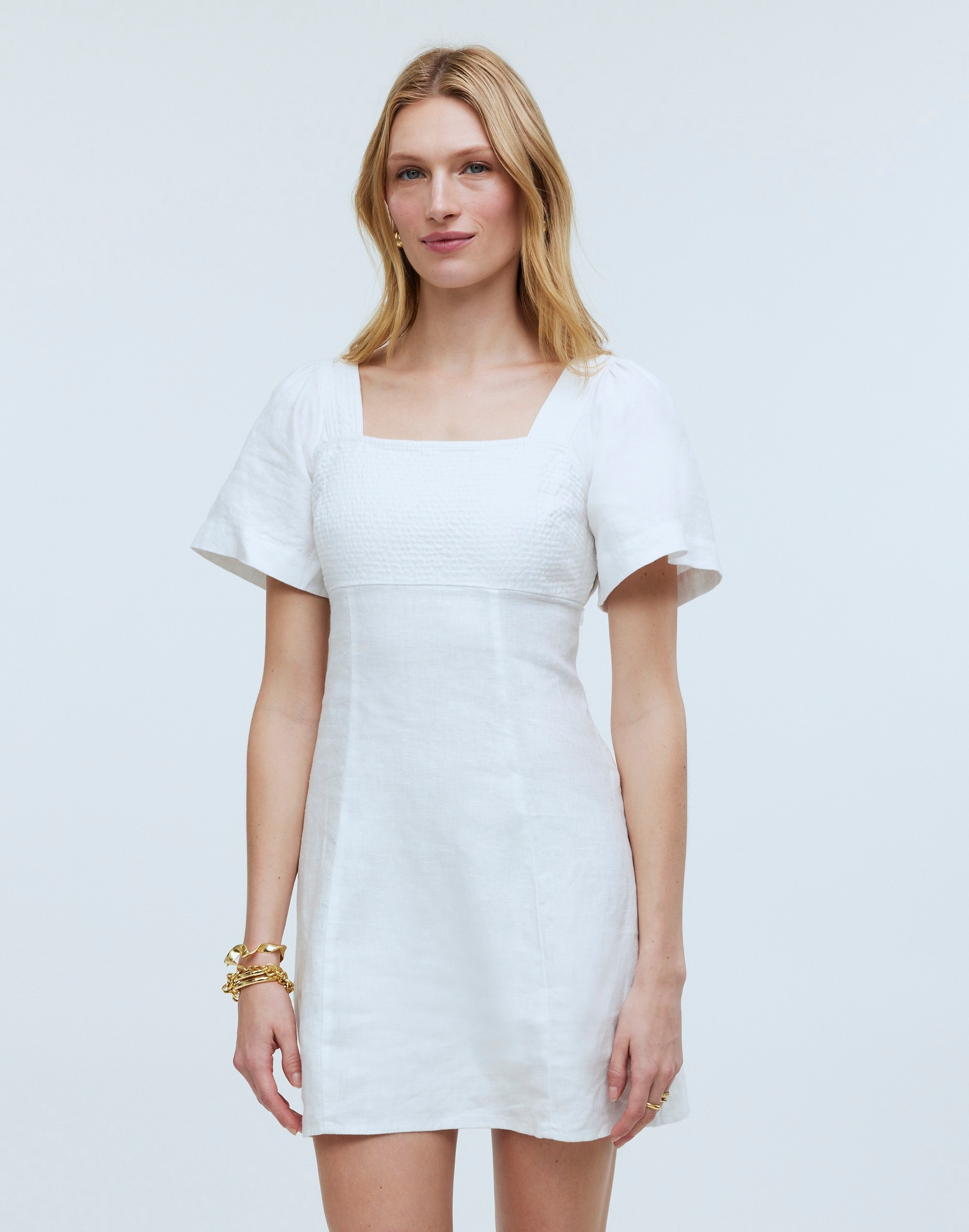 Square-Neck Mini Dress in 100% Linen