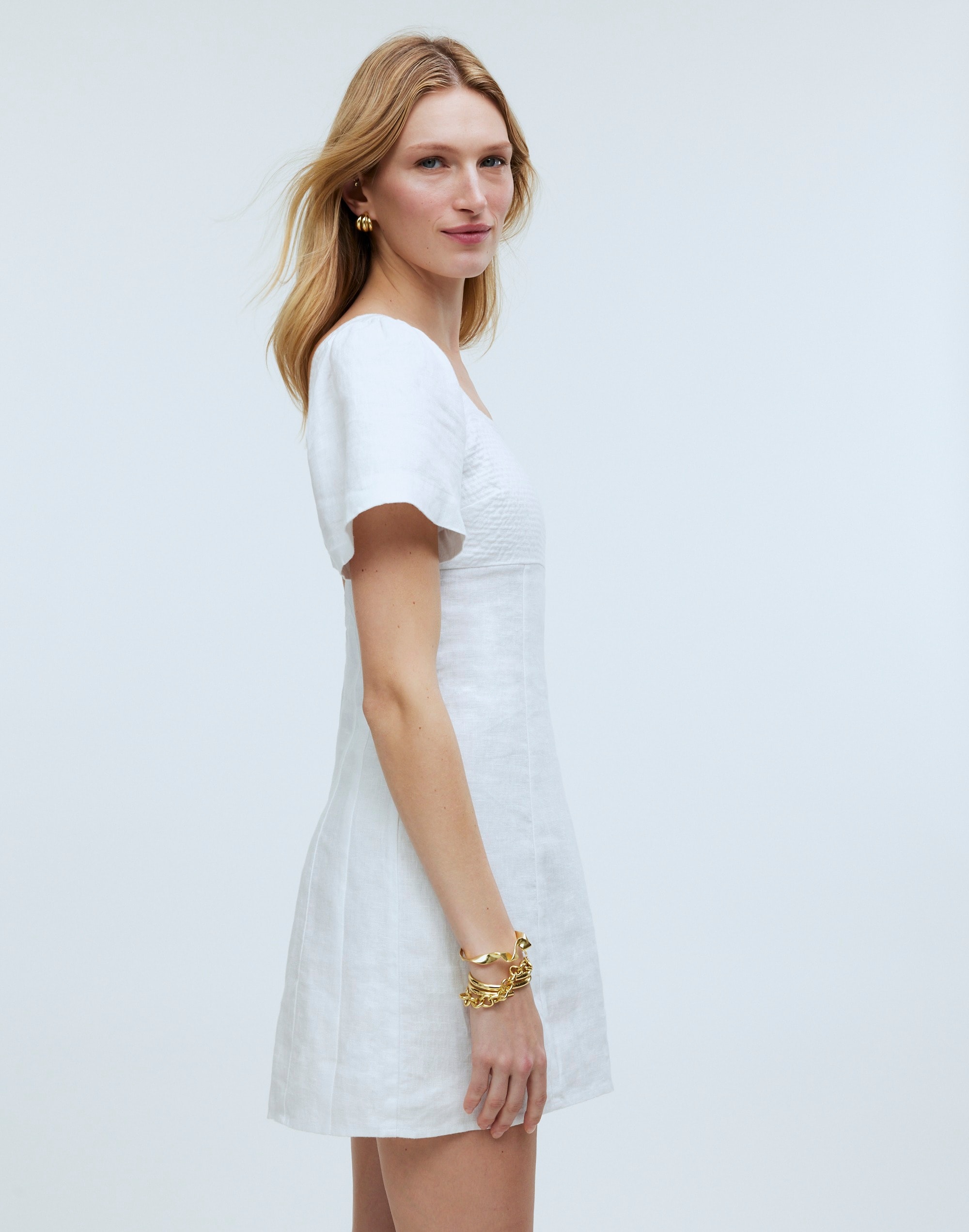 Square-Neck Mini Dress in 100% Linen