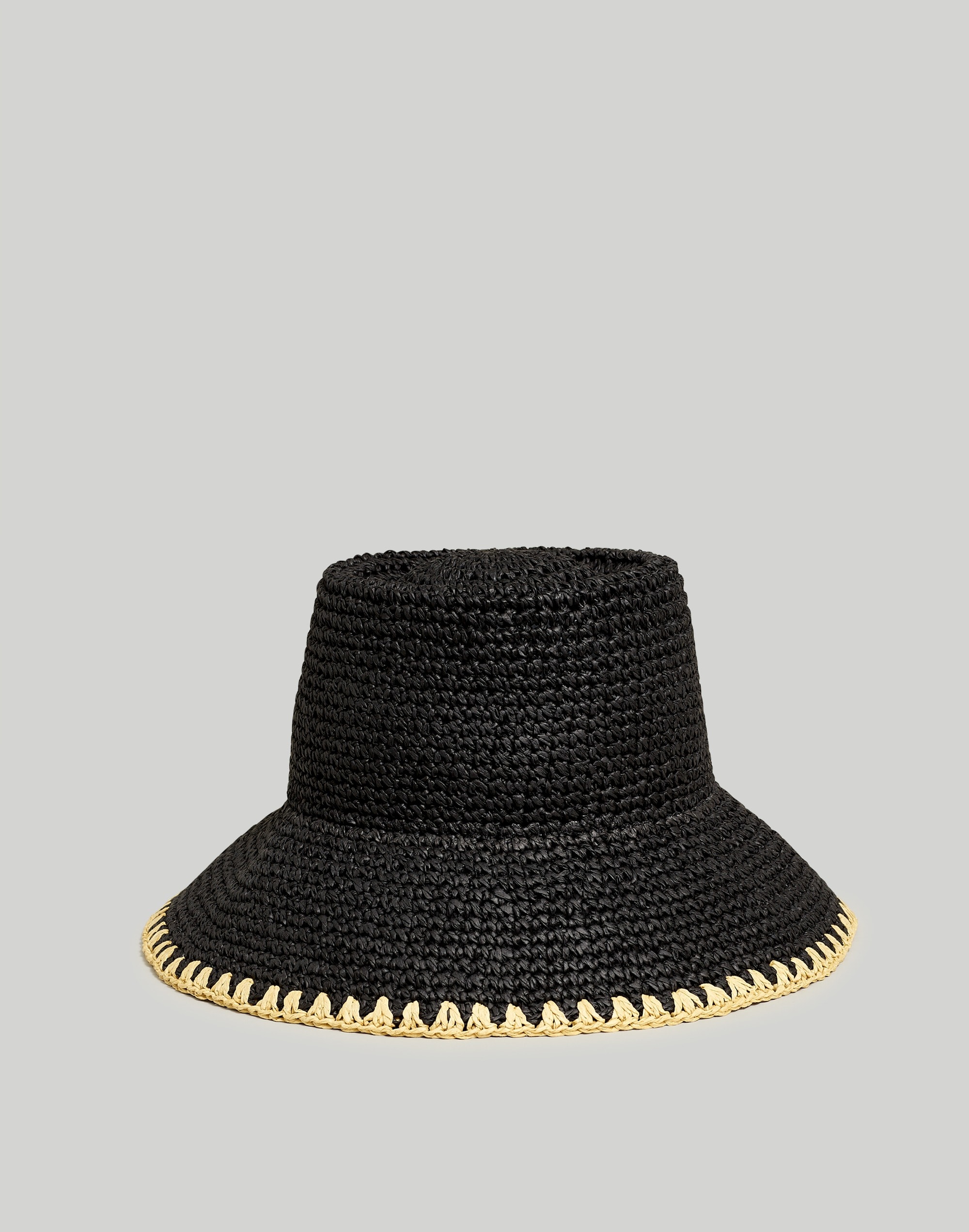 Mw Whipstitched Straw Bucket Hat In Black