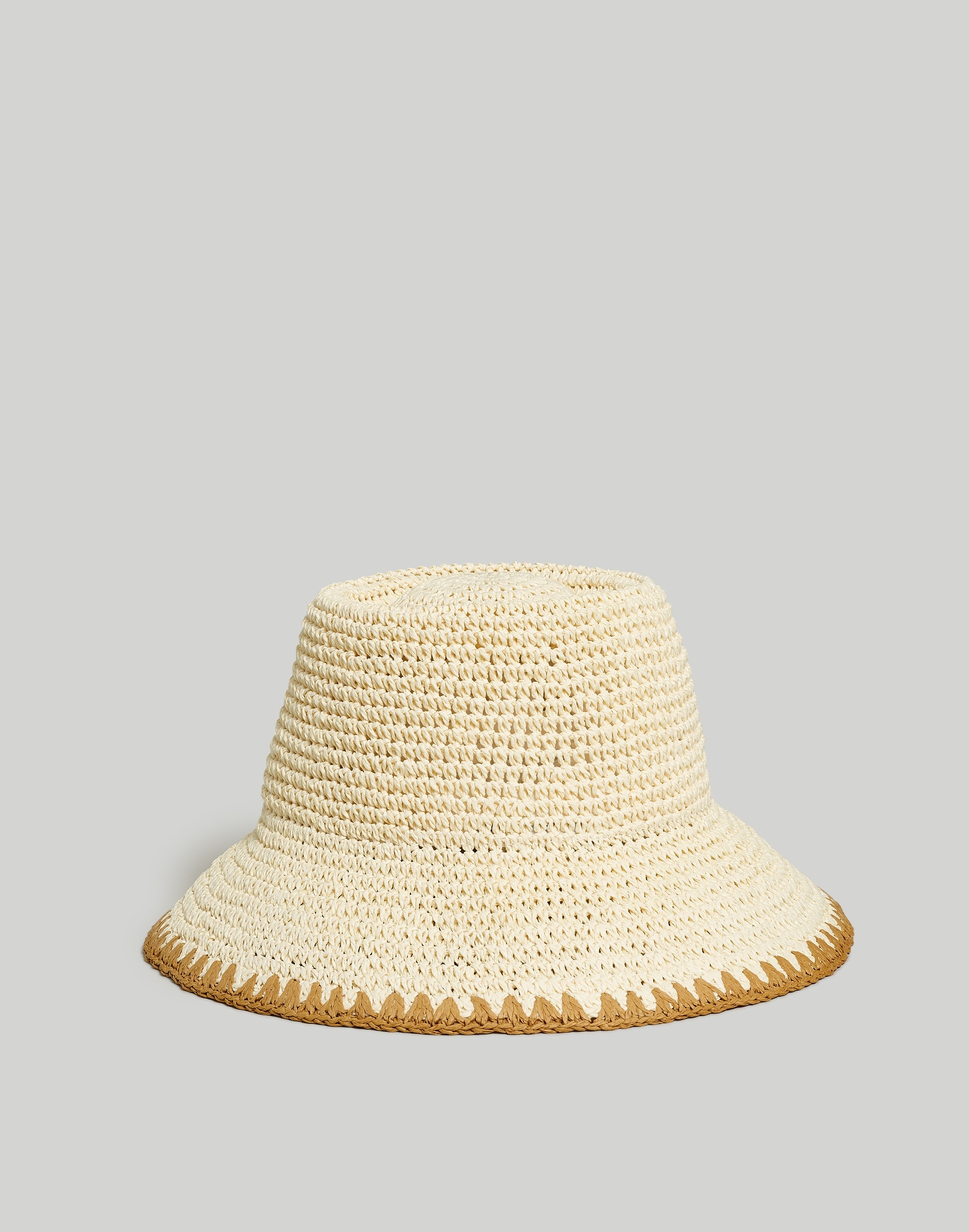 Mw Whipstitched Straw Bucket Hat In White