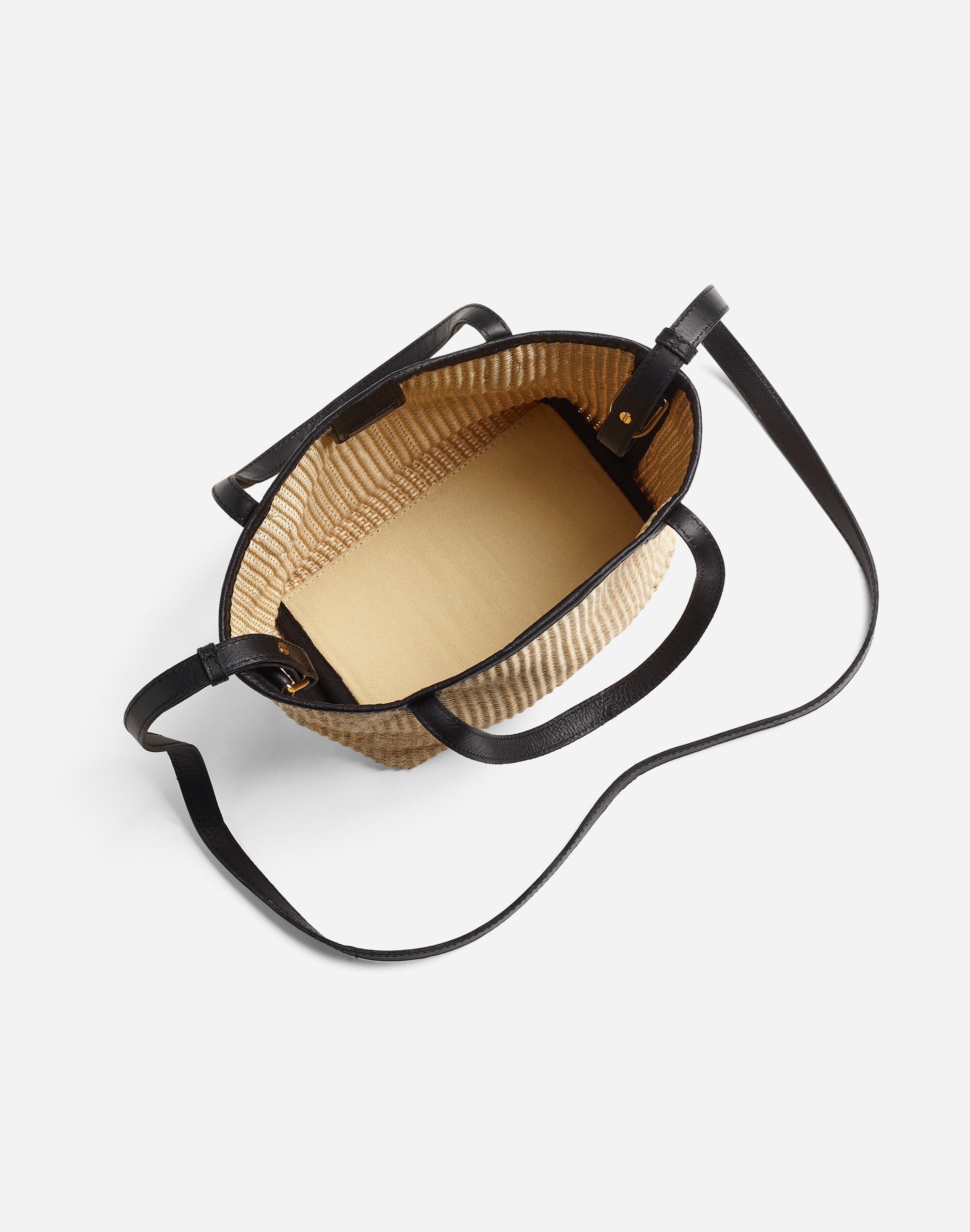 The Mini Shopper Tote in Leather-Trimmed Straw