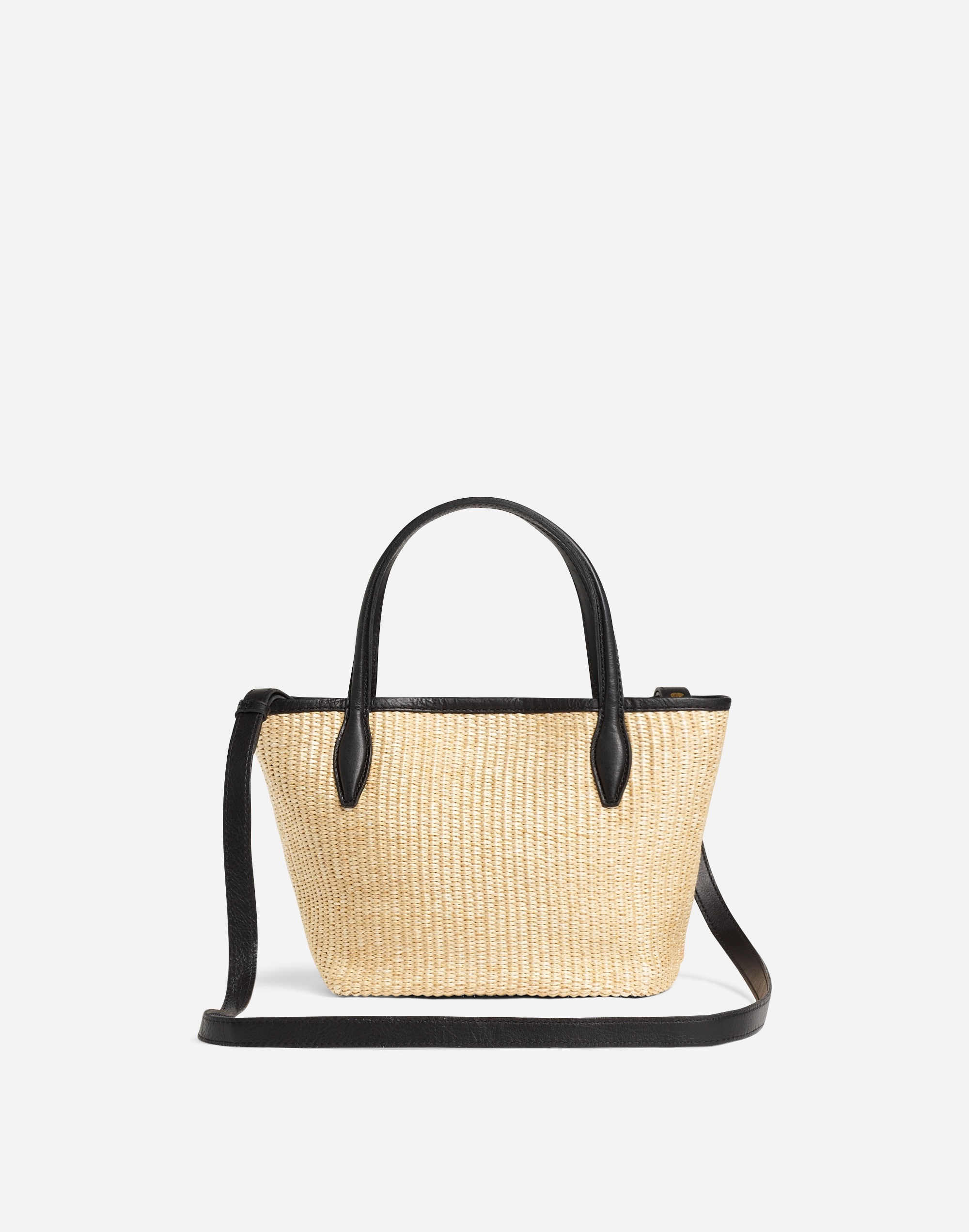 the mini shopper tote in leather-trimmed straw