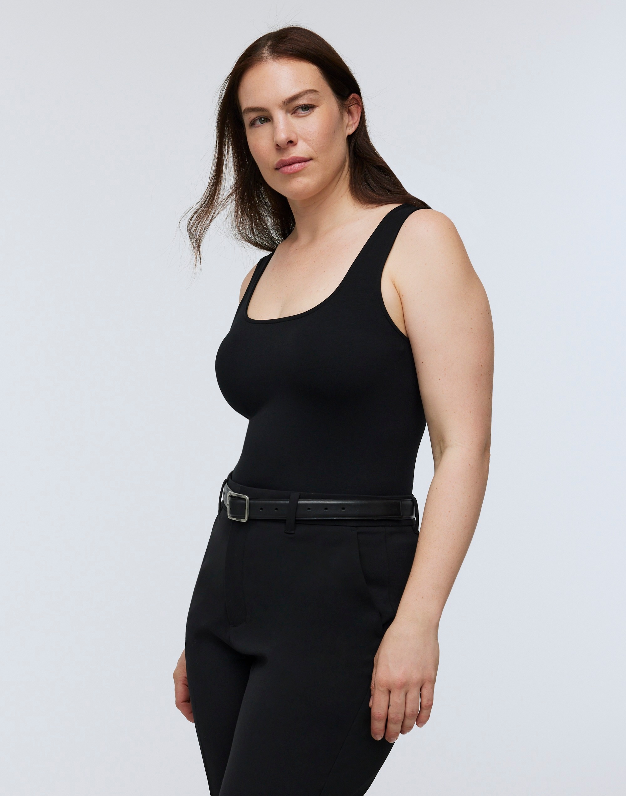 Wide-Strap Tank Thong Bodysuit