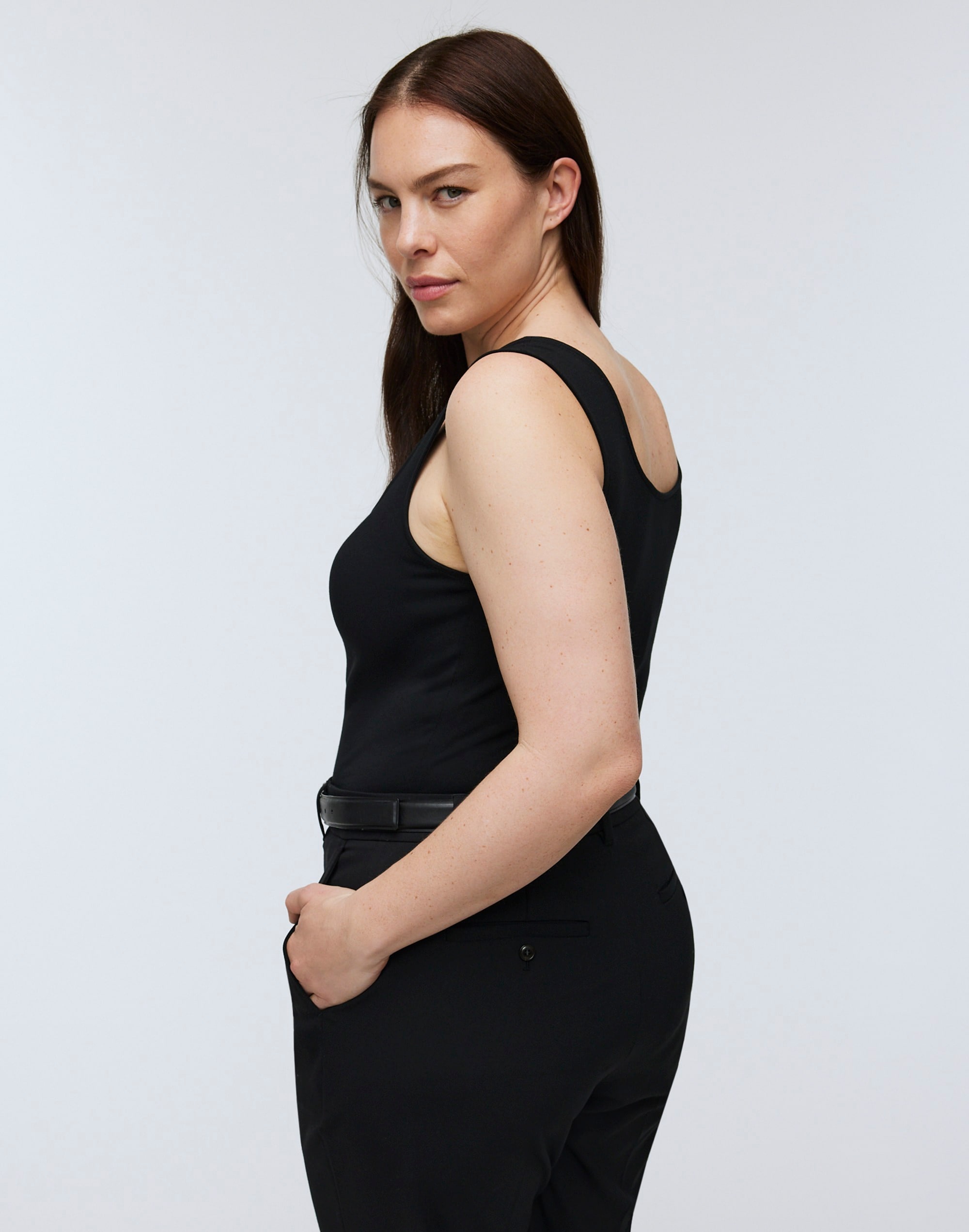 Wide-Strap Tank Thong Bodysuit