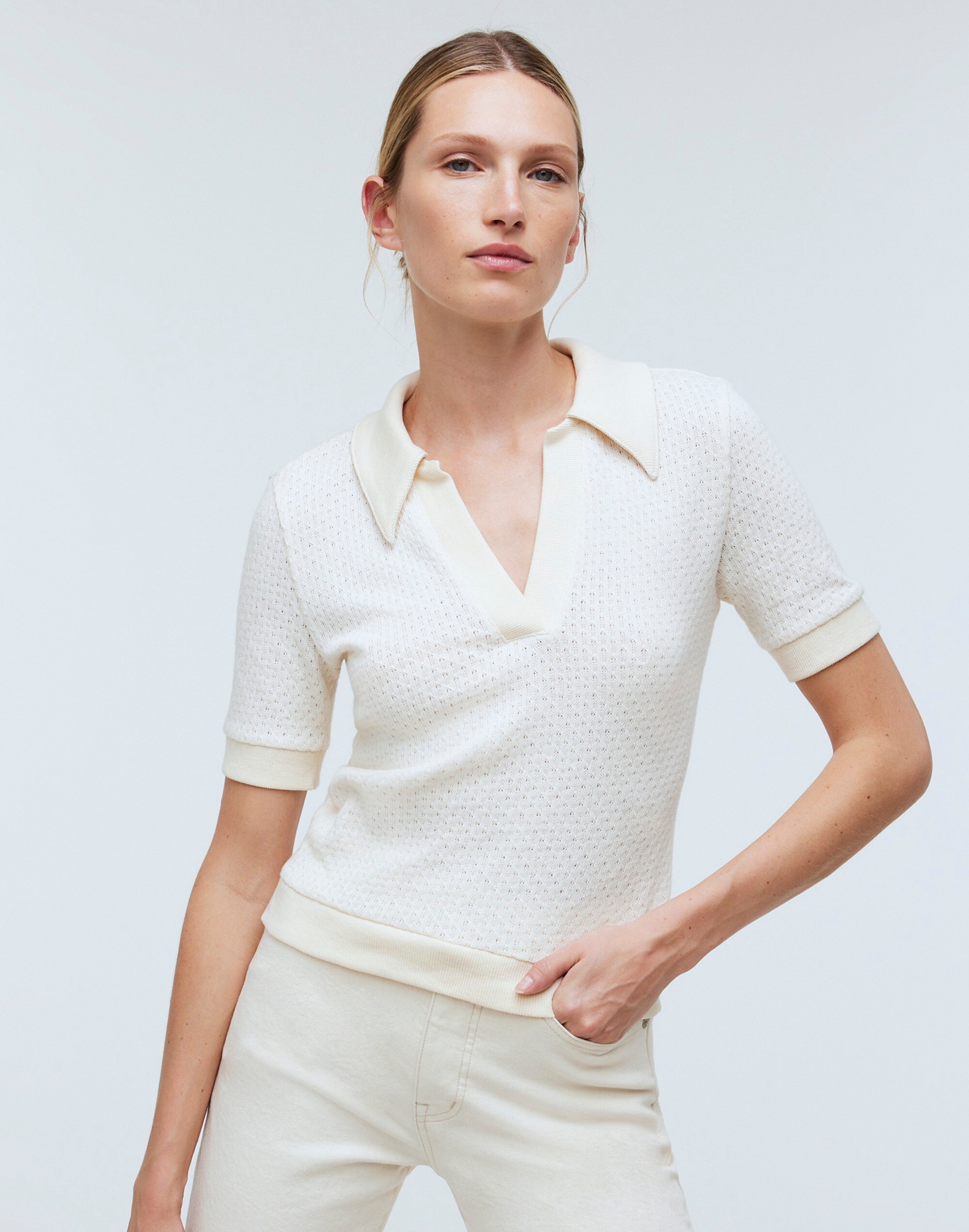 Collared Pointelle Sweater Tee