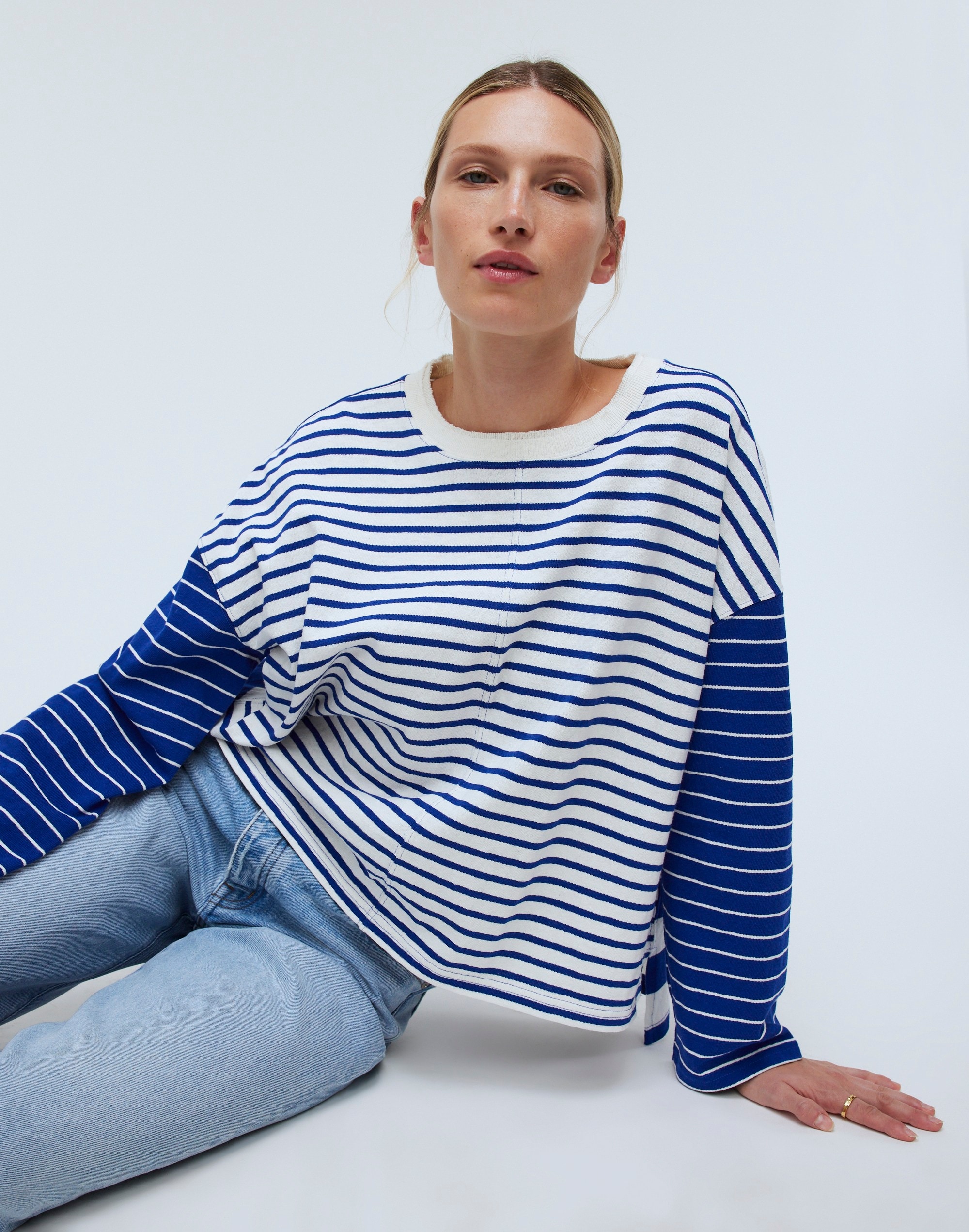Easy Long-Sleeve Rugby Tee in Contrasting Stripe