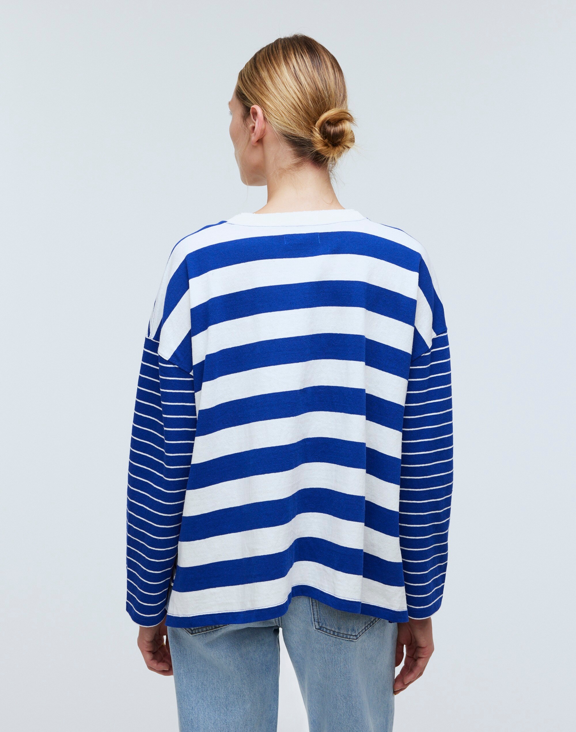 Easy Long-Sleeve Rugby Tee in Contrasting Stripe