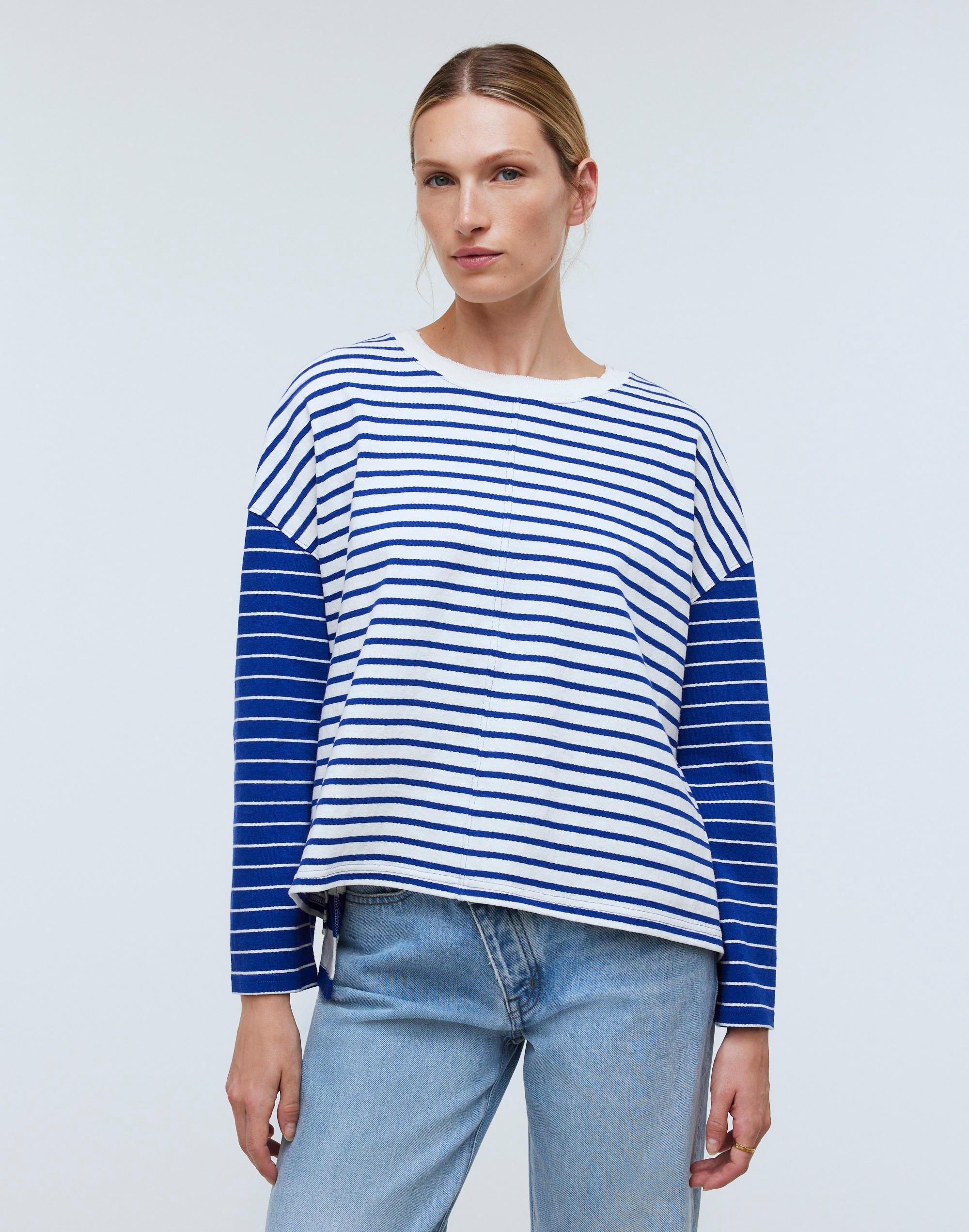 Easy Long-Sleeve Rugby Tee in Contrasting Stripe
