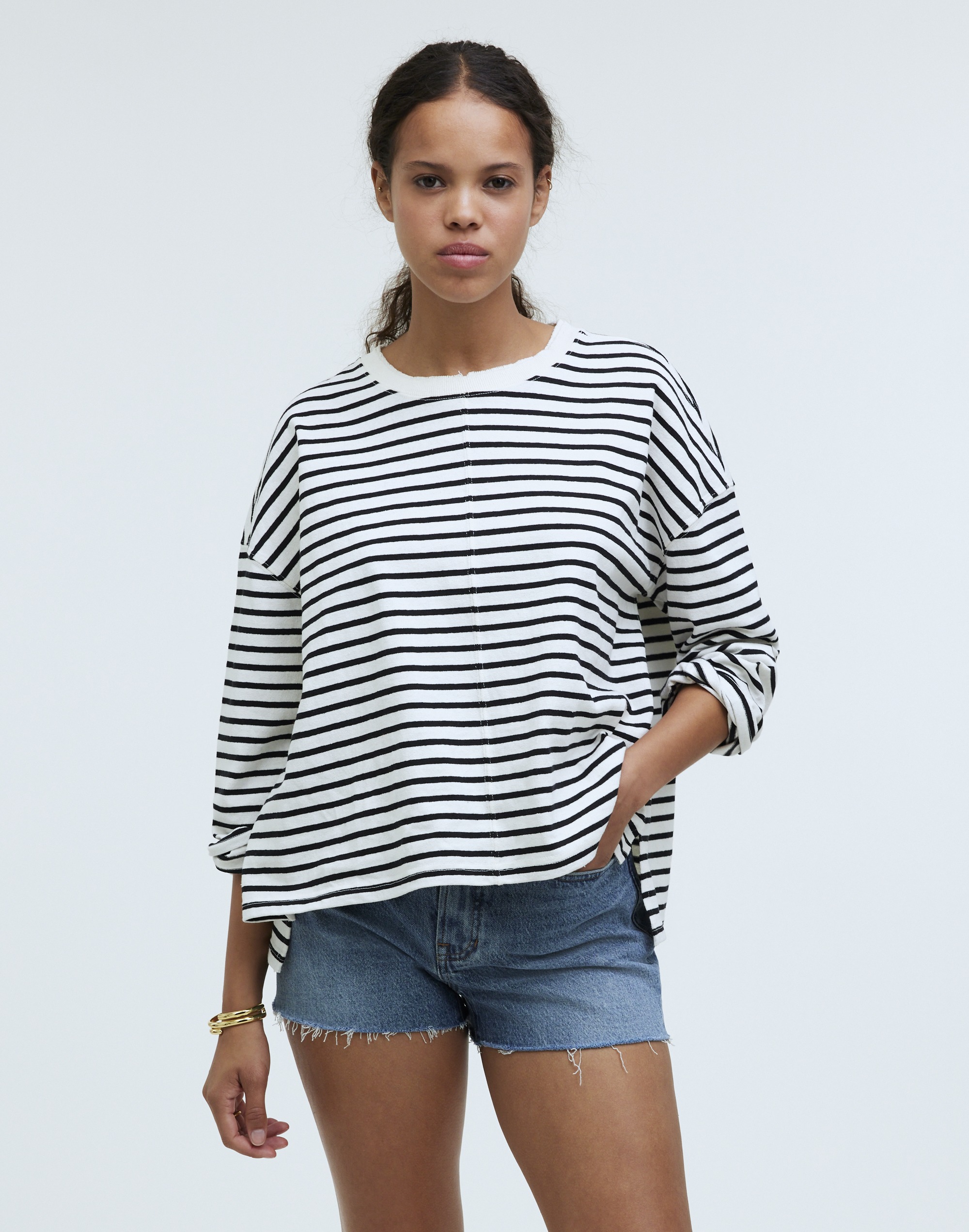 Easy Long-Sleeve Rugby Tee in Contrasting Stripe