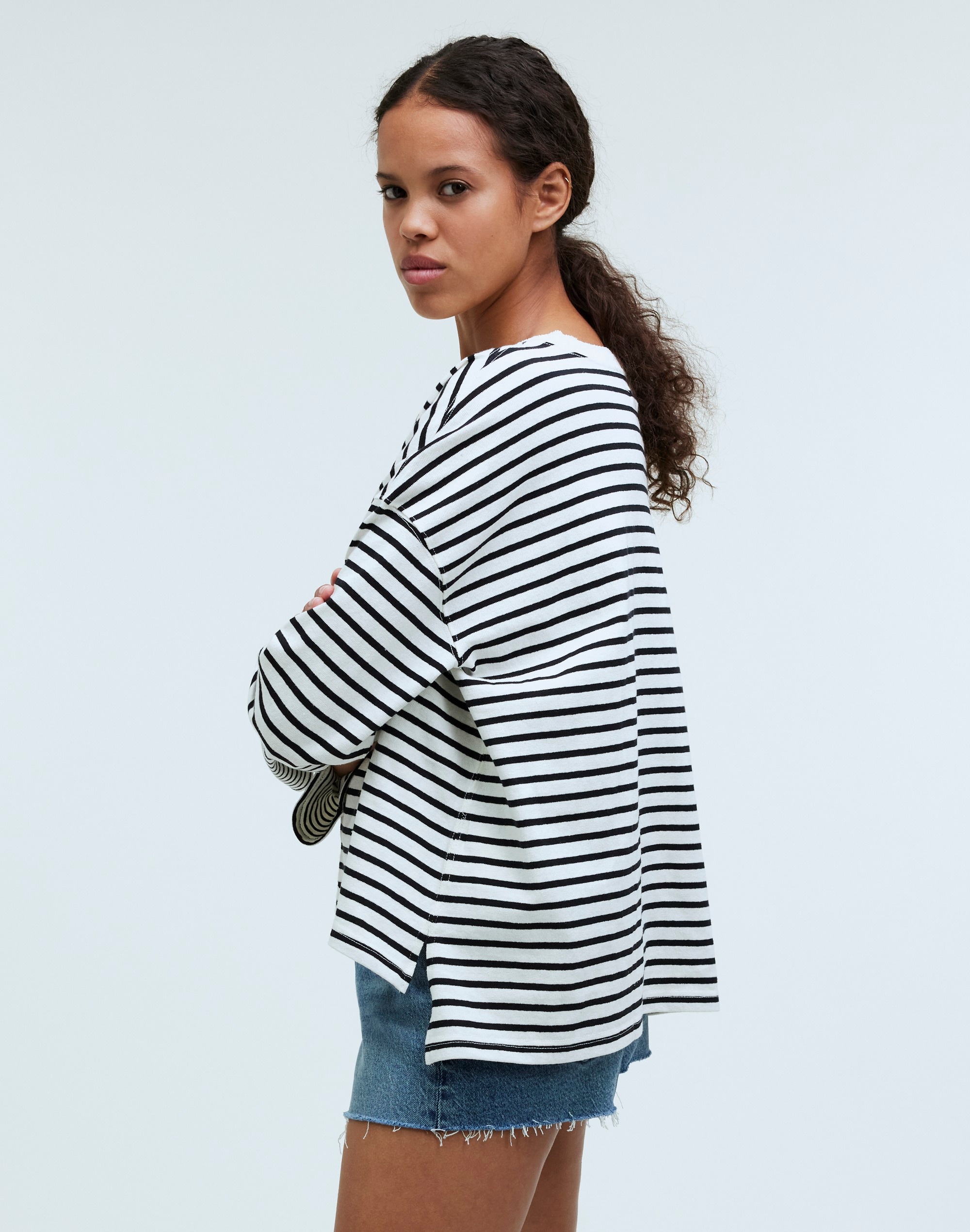 Easy Long-Sleeve Rugby Tee in Contrasting Stripe