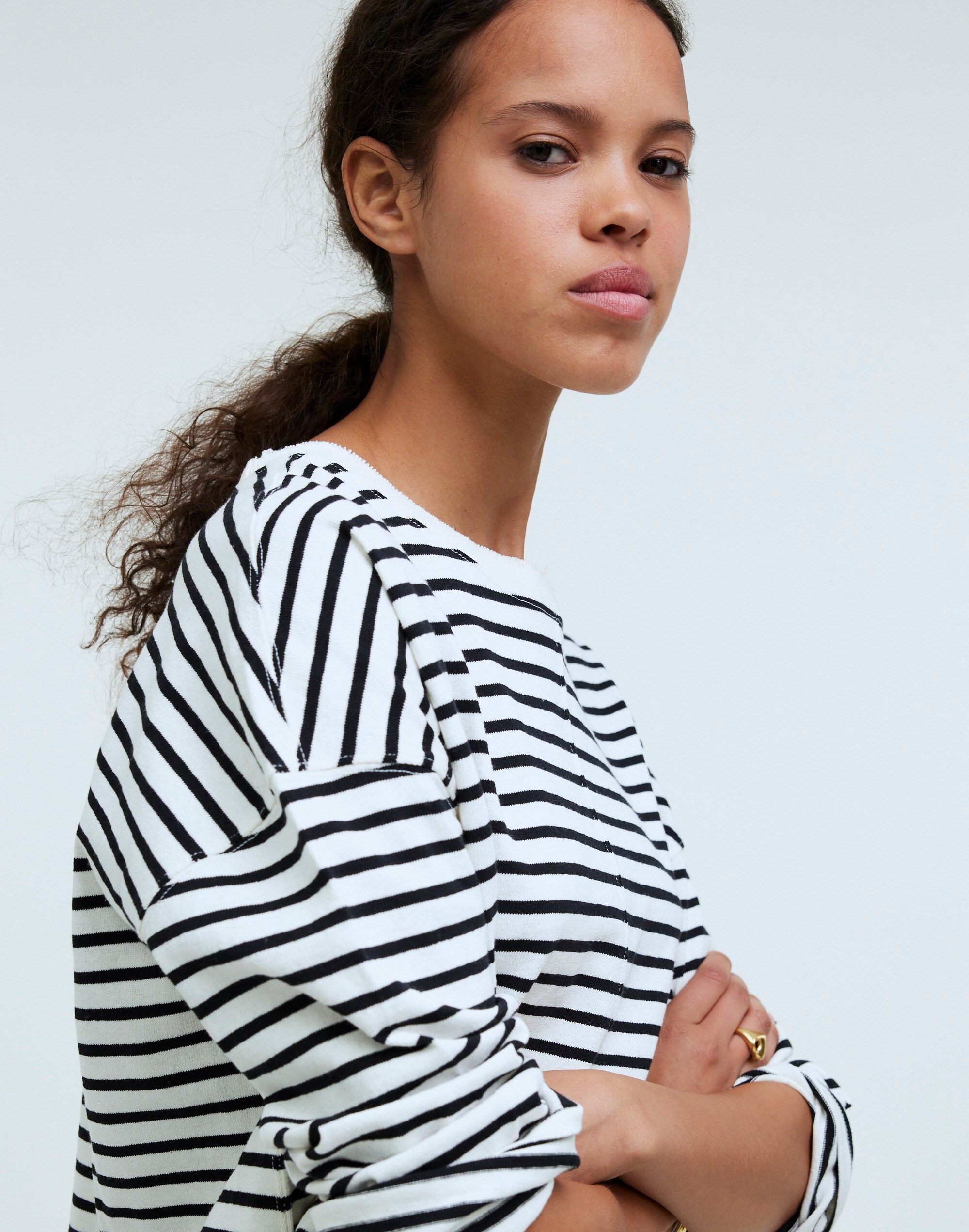 Easy Long-Sleeve Rugby Tee in Contrasting Stripe