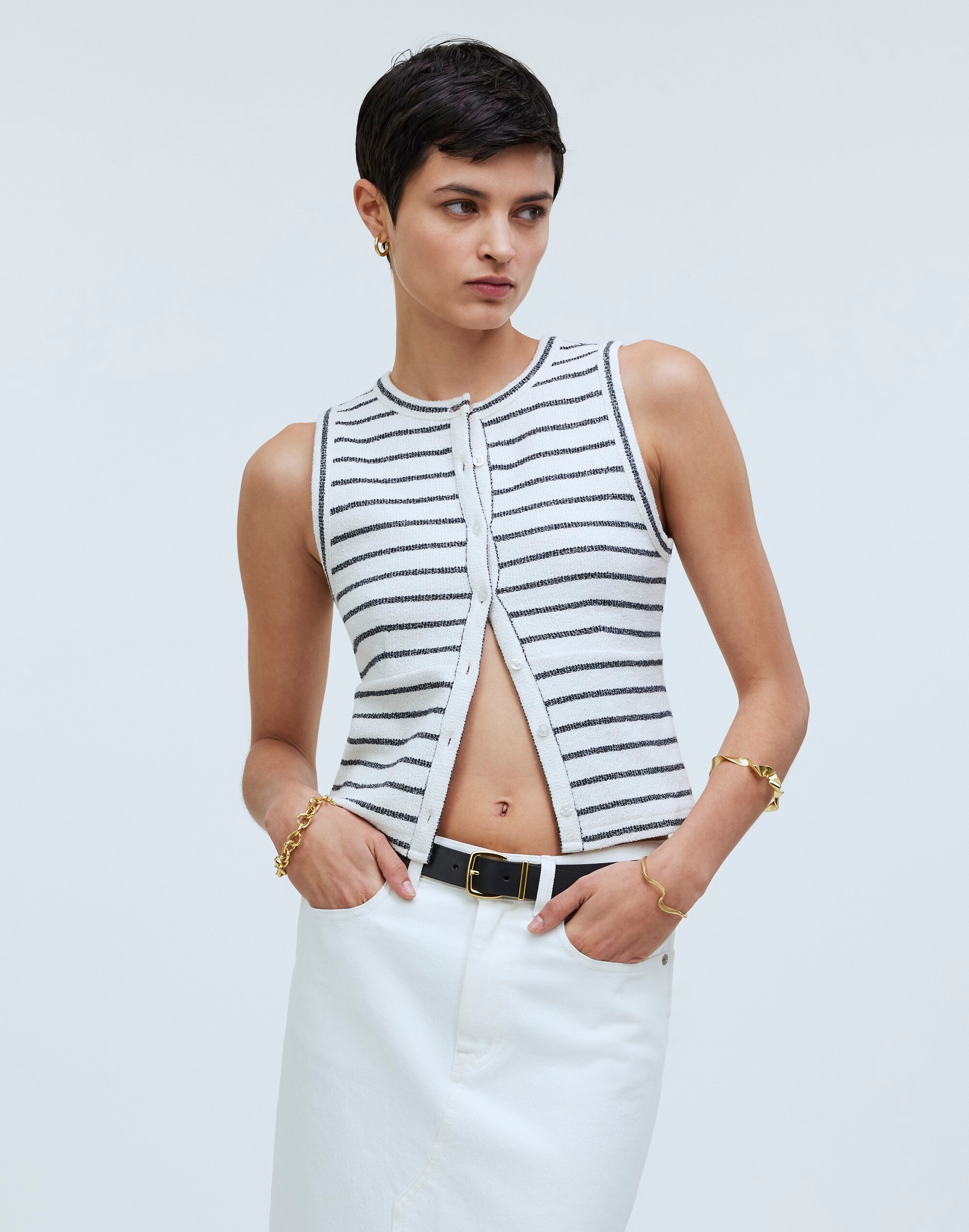 Split-Crewneck Cardigan Tank