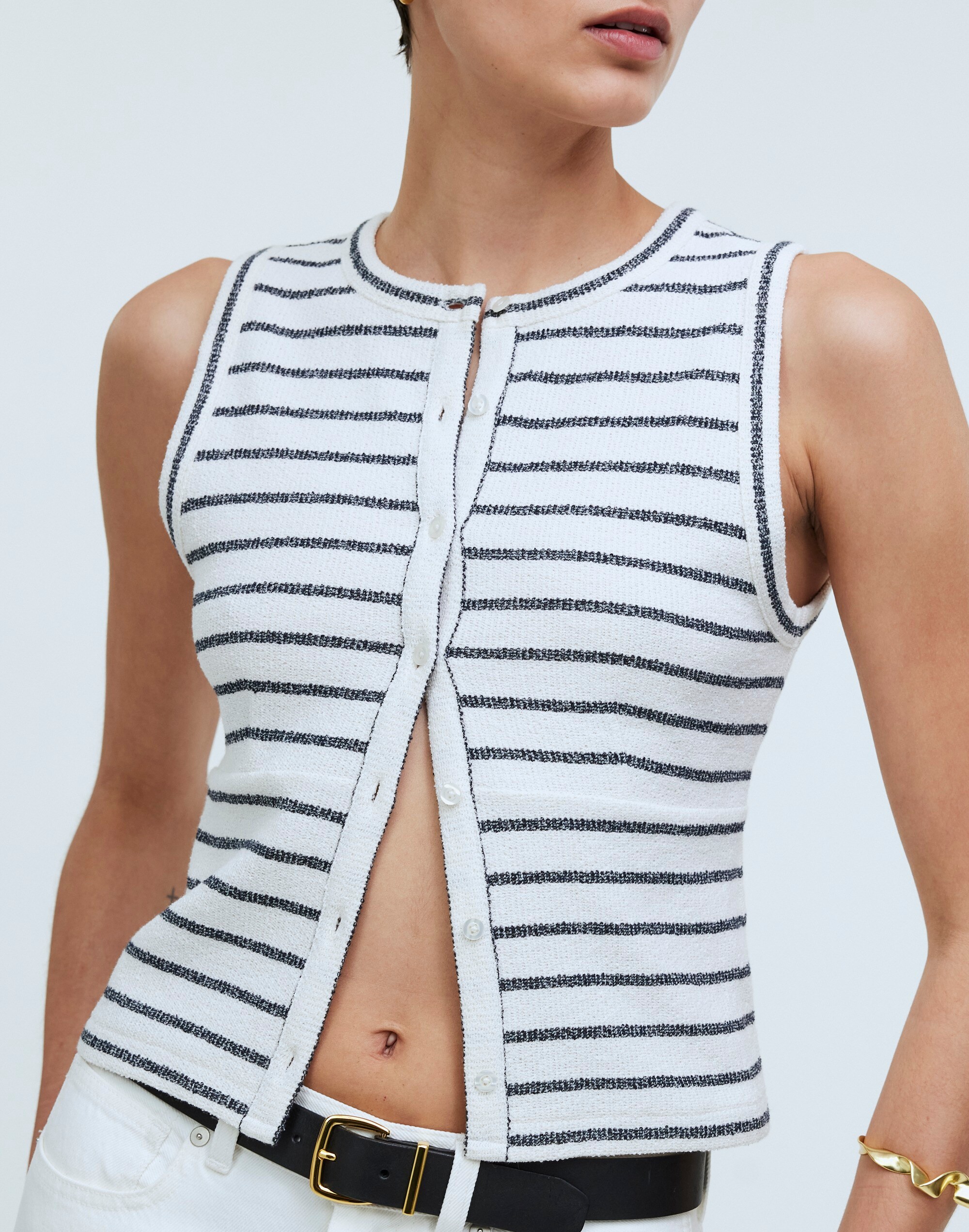 Split-Crewneck Cardigan Tank