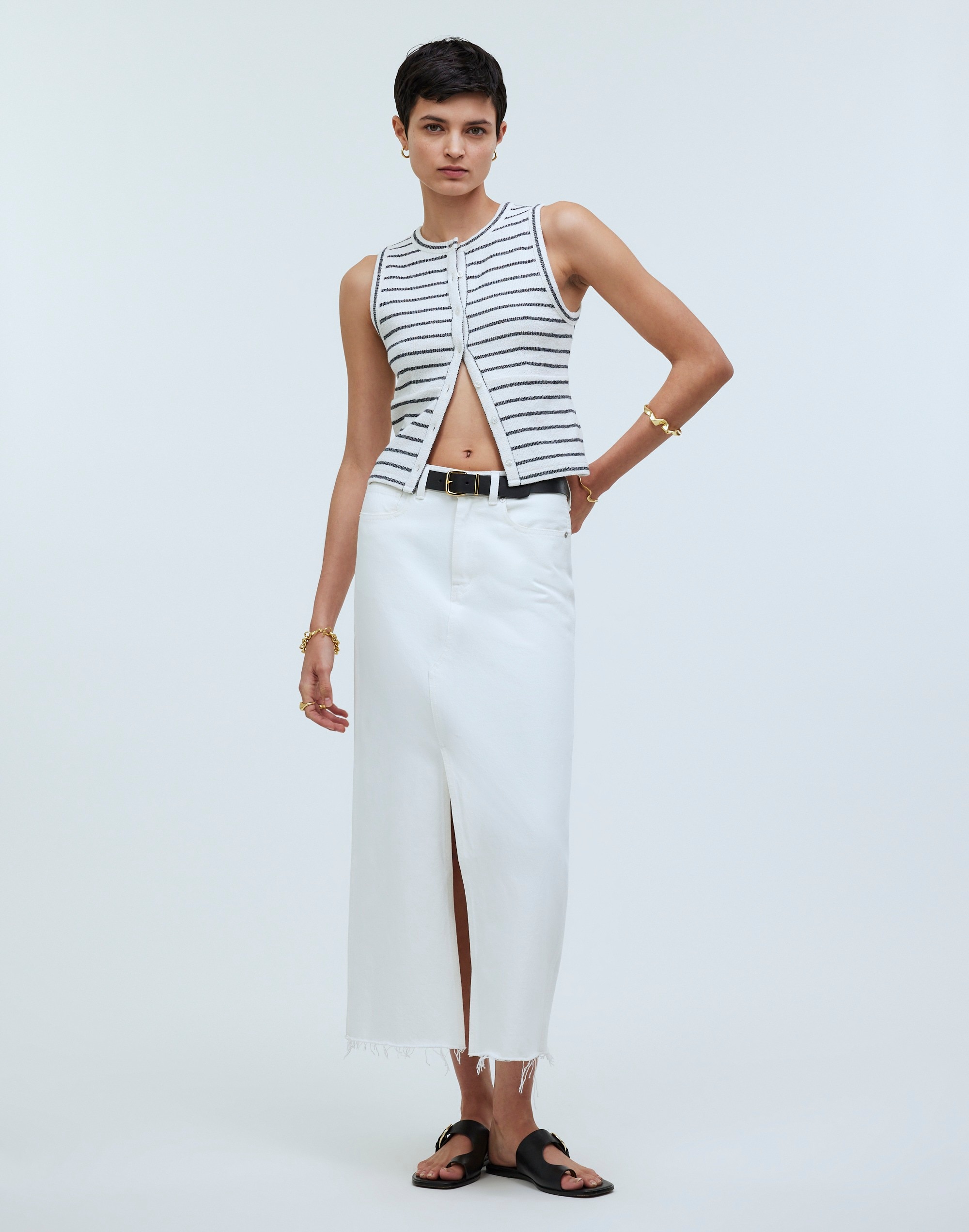 Split-Crewneck Cardigan Tank