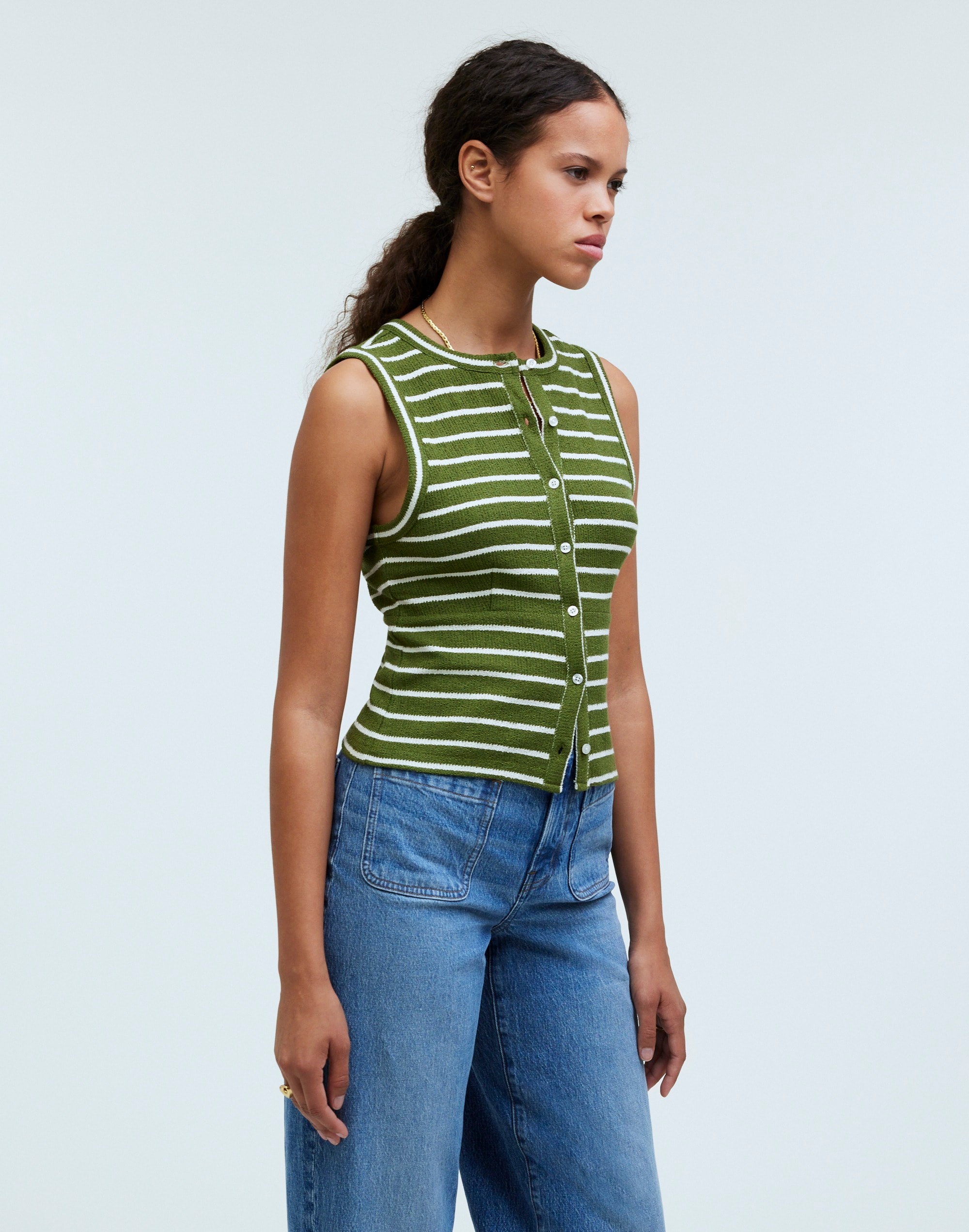 Split-Crewneck Cardigan Tank