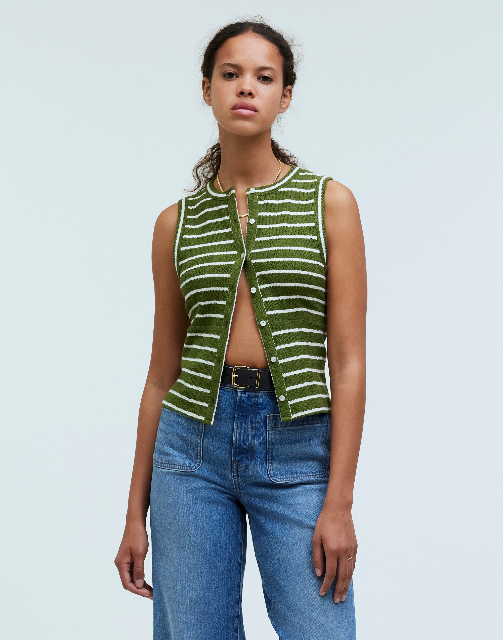 Split-Crewneck Cardigan Tank