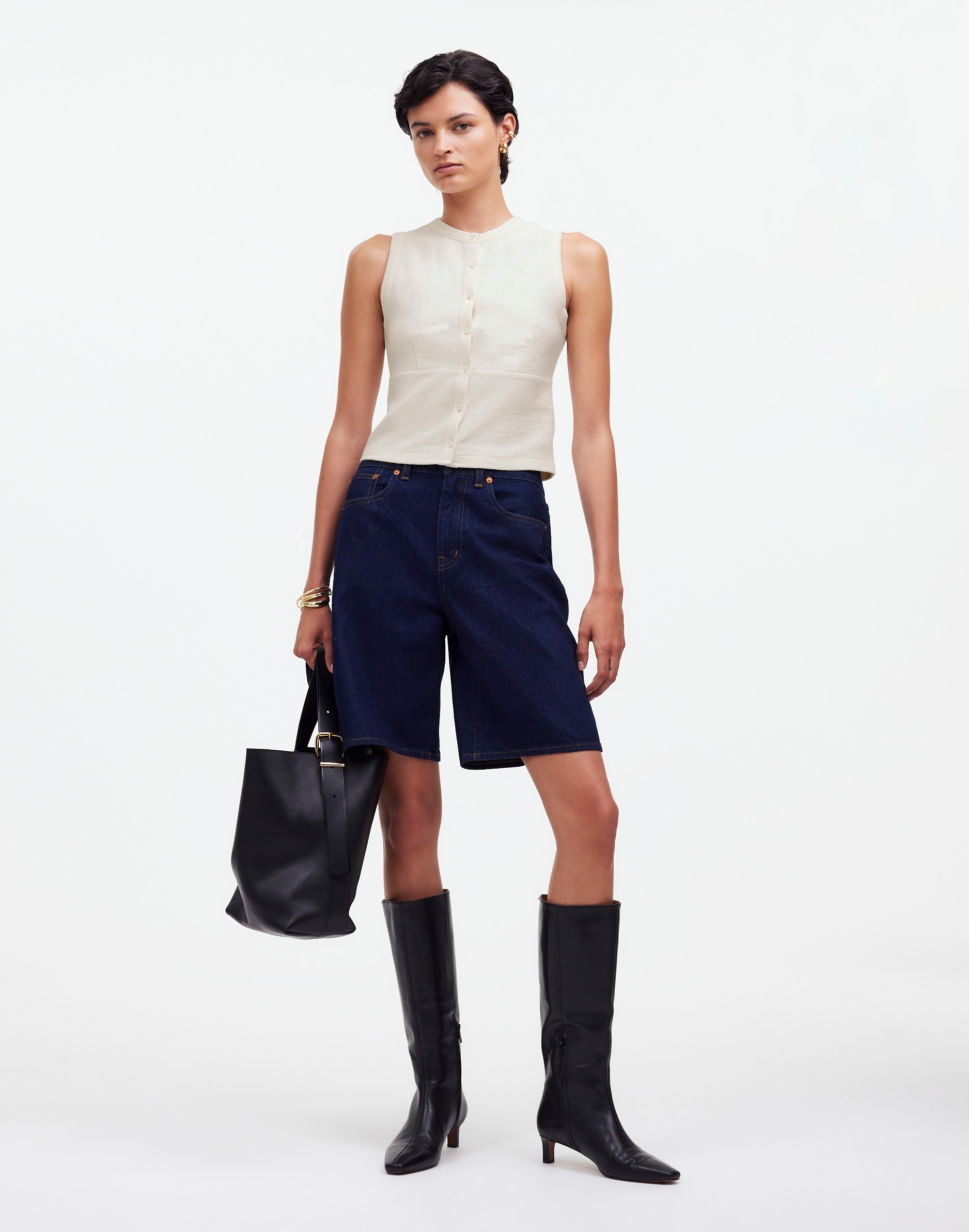 Split-Crewneck Cardigan Tank