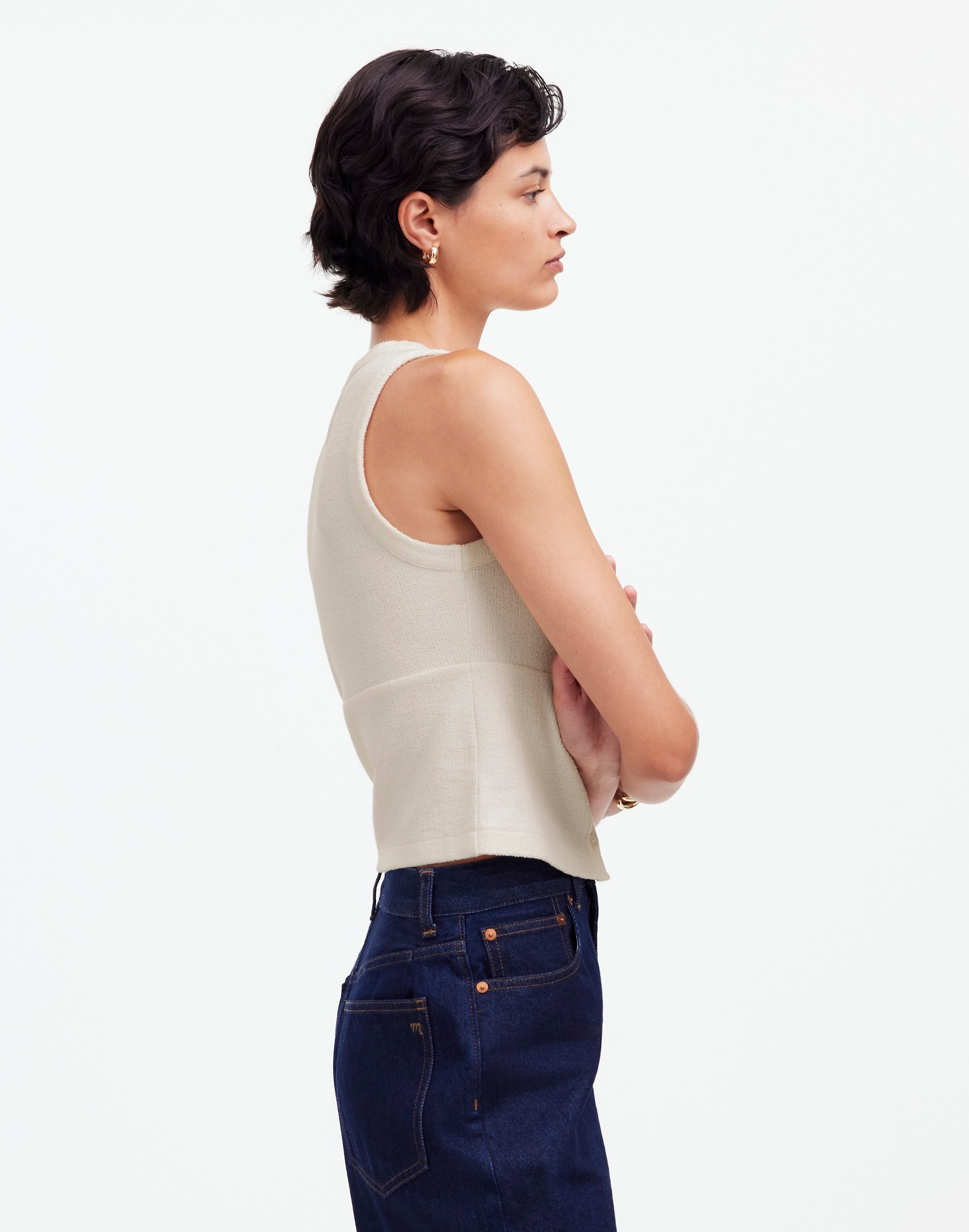 Split-Crewneck Cardigan Tank