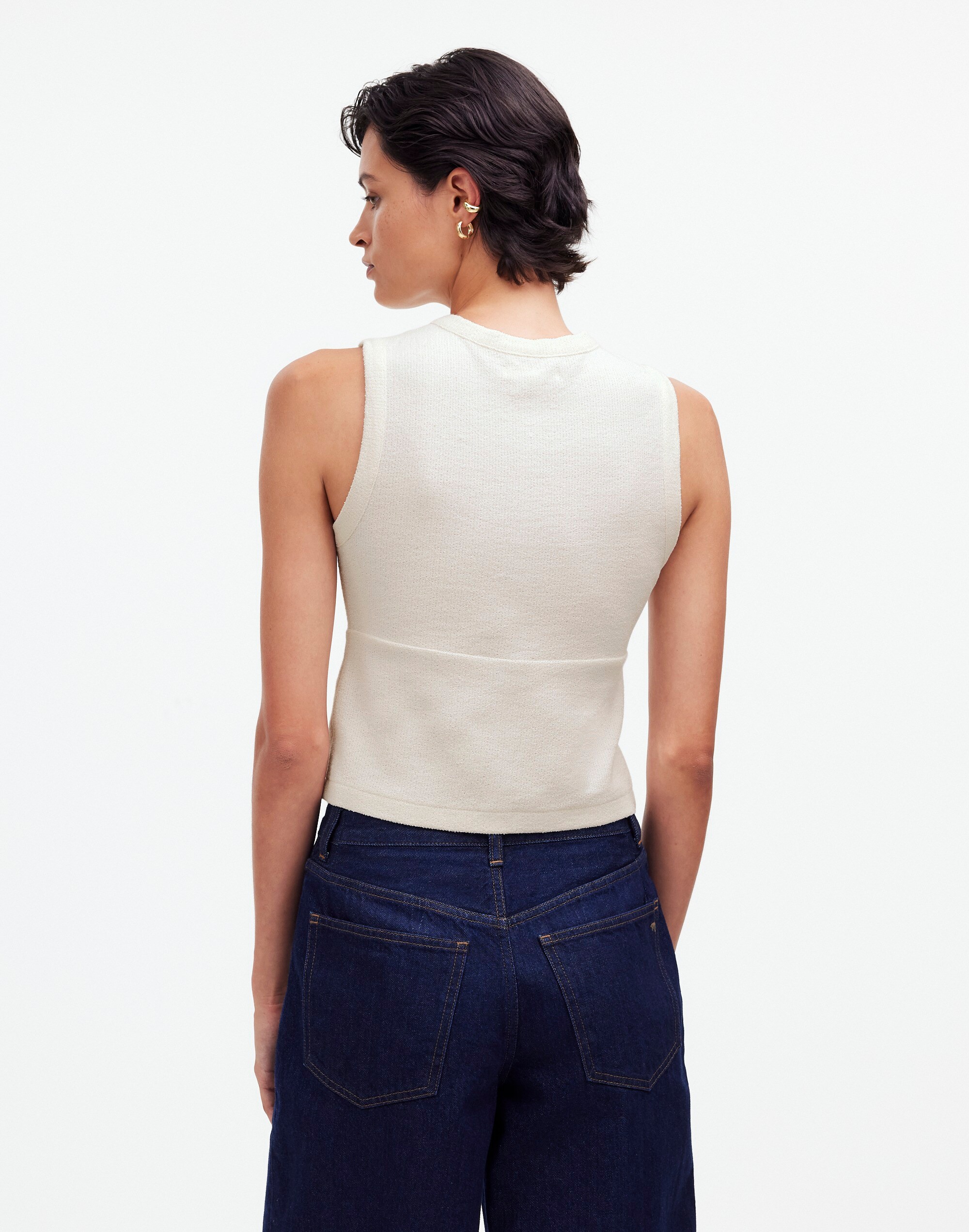 Split-Crewneck Cardigan Tank