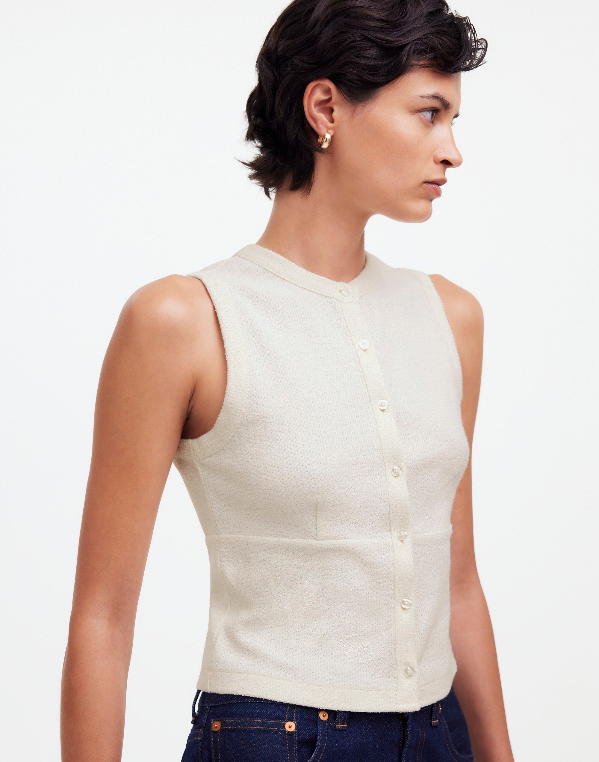 Split-Crewneck Cardigan Tank