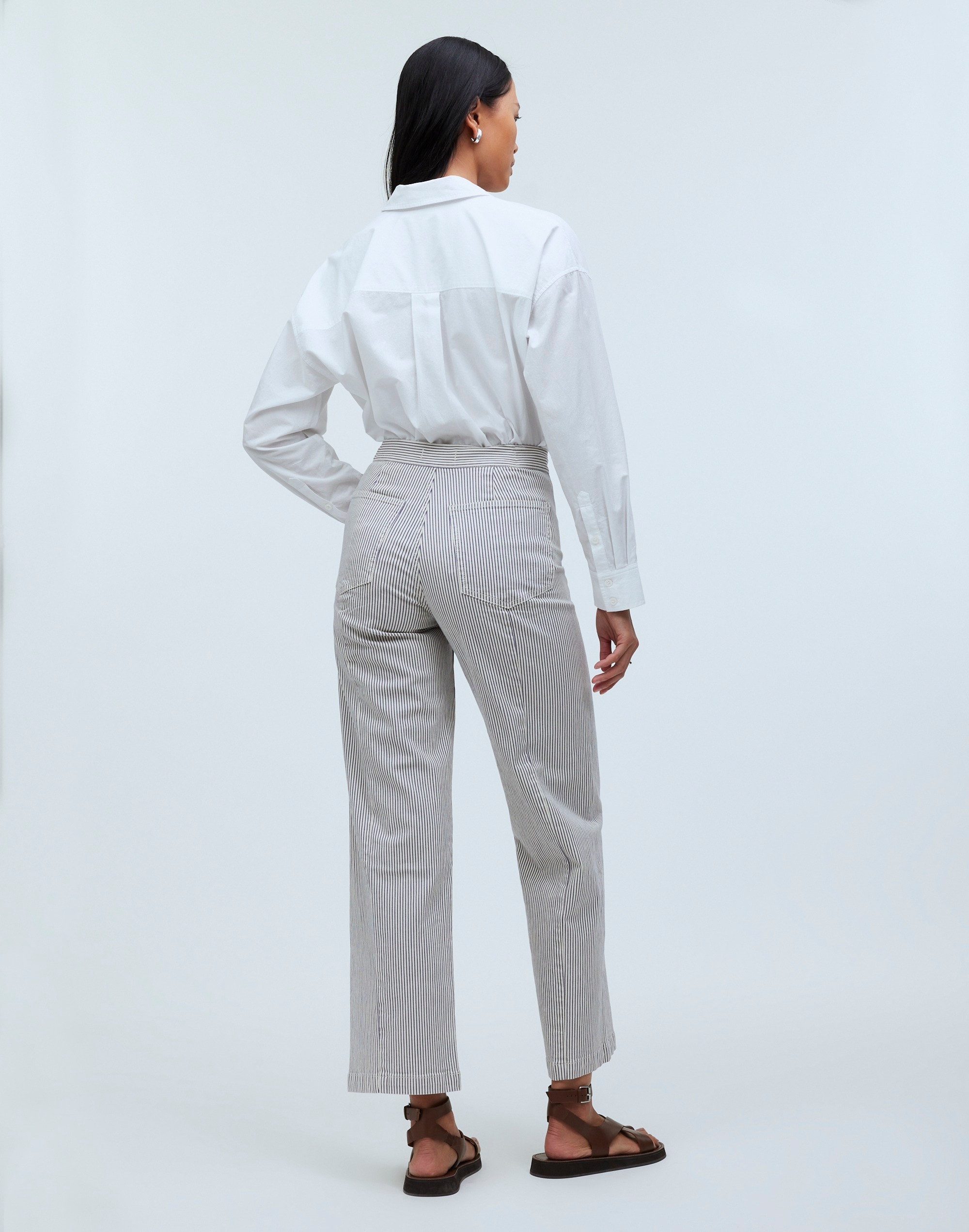 The Emmett Wide-Leg Crop Pant: Welt Pocket Edition in smoky grape stripe image 4